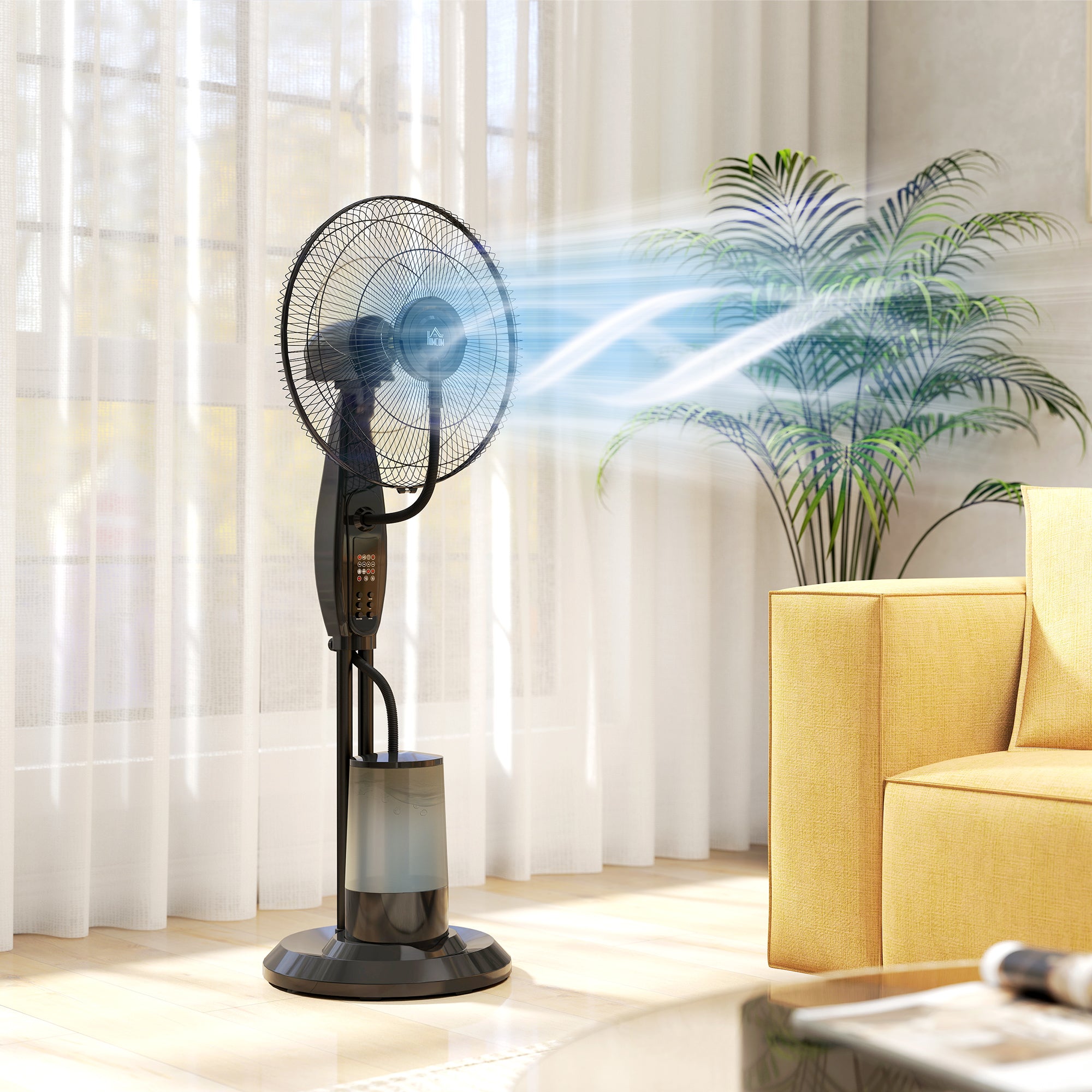 Water Cooling Fan, Stand Fan with Misting Spray, Remote Control, Timer Function, 3.2L Water Tank, 3 Modes, 75W, Oscillating Water Fan with Rollers, 120cm