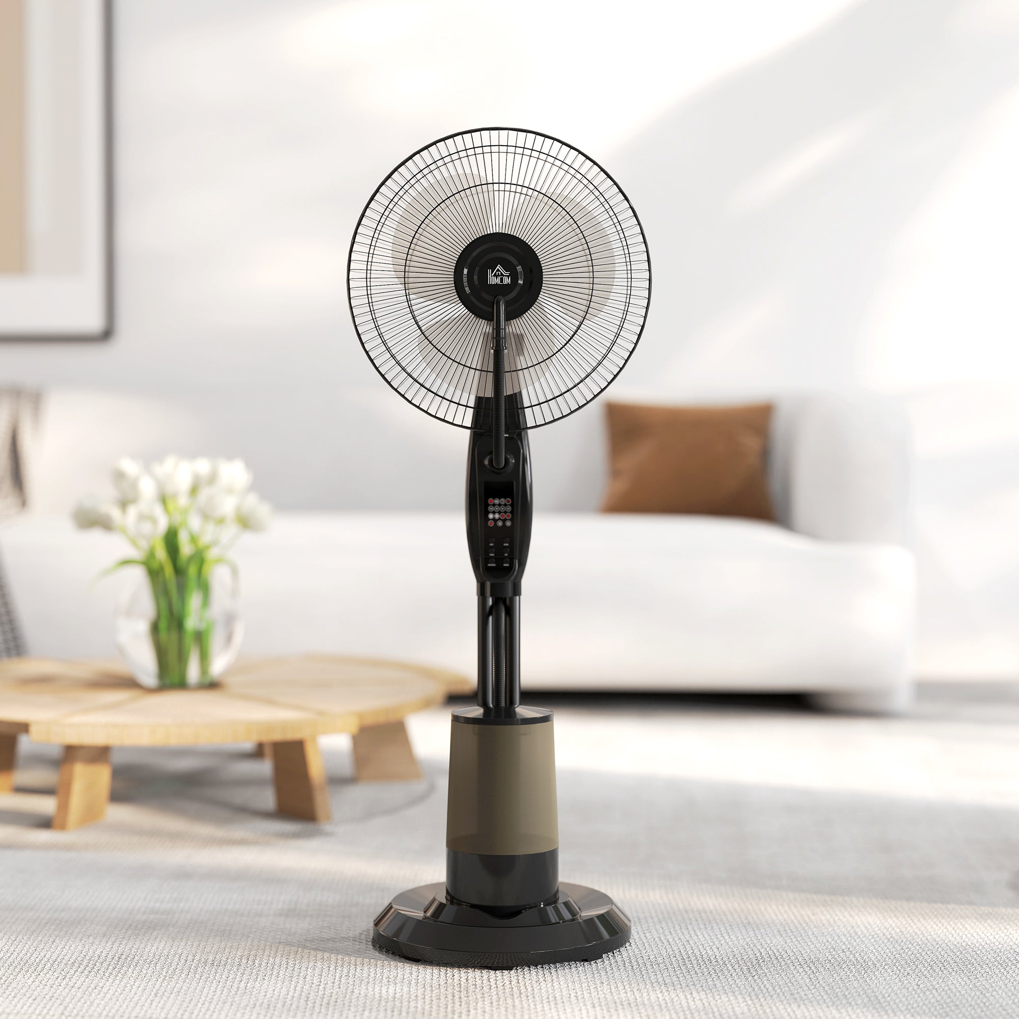 Water Cooling Fan, Stand Fan with Misting Spray, Remote Control, Timer Function, 3.2L Water Tank, 3 Modes, 75W, Oscillating Water Fan with Rollers, 120cm