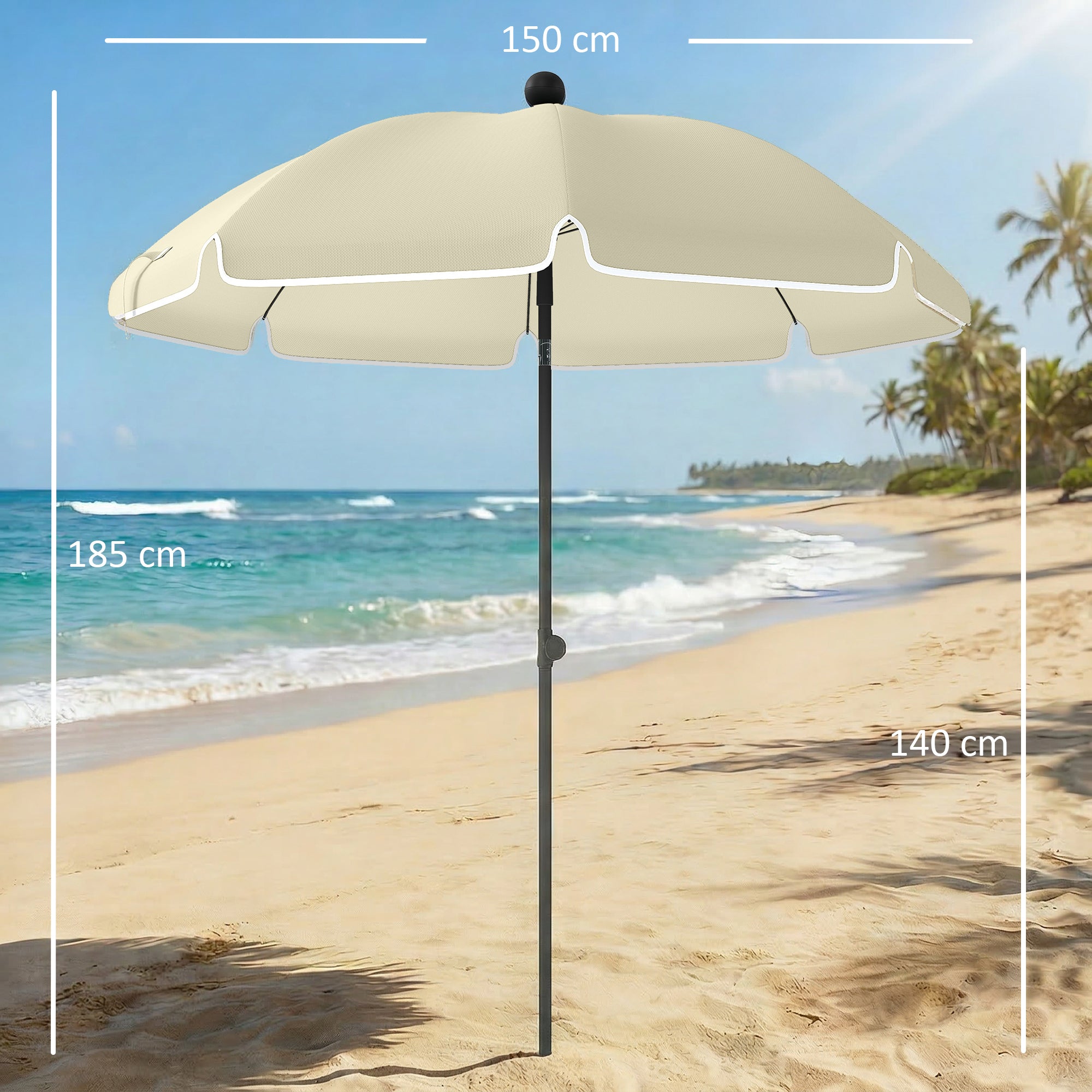 Beach Umbrella Ø150 cm (59") – Sand Anchor, Adjustable Tilt & Height, Water-Resistant, Portable – Beige