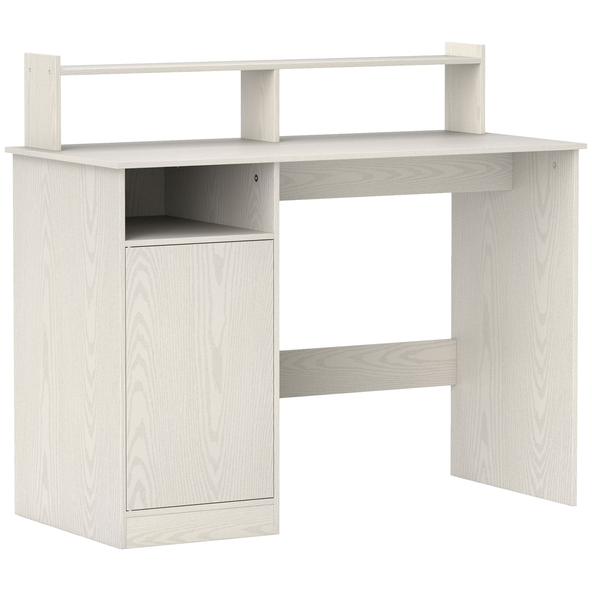 Modern Desk with Shelf Desk with Open Compartment Door and Monitor Stand Desk for Study Bedroom Home Office 108x50x94 cm Cream