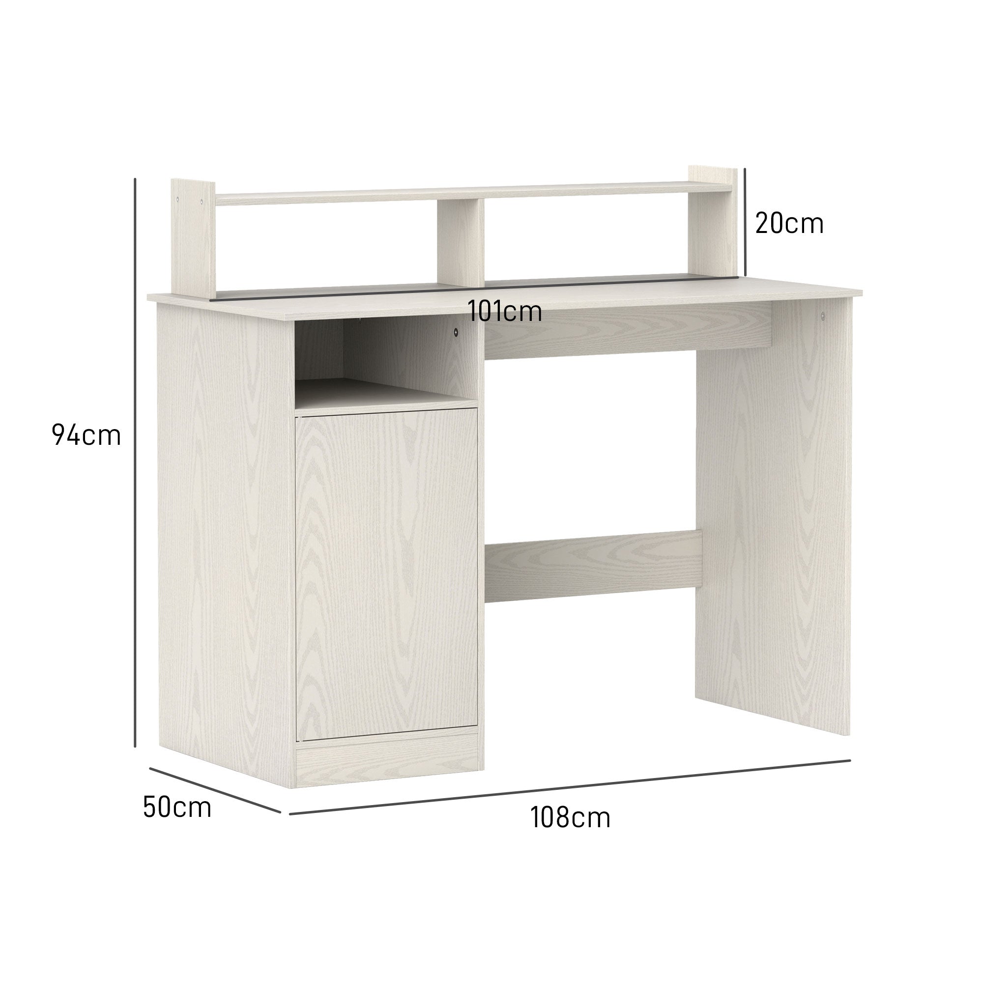 Modern Desk with Shelf Desk with Open Compartment Door and Monitor Stand Desk for Study Bedroom Home Office 108x50x94 cm Cream