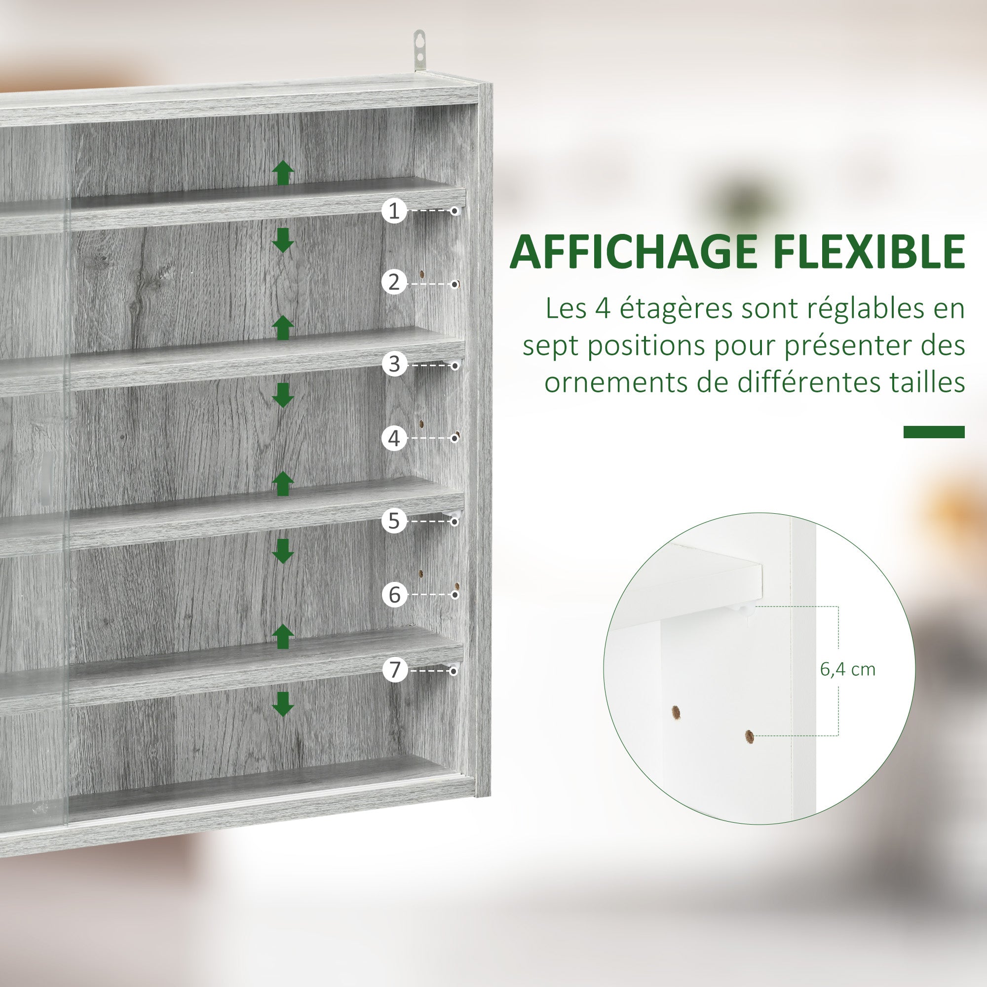 Collection Display Case Wall Mounted Display Case 80 x 9.5 x 60 cm with 4 Adjustable Shelves and 2 Sliding Glass Doors, for Miniature Figure and Car Collection, Gray