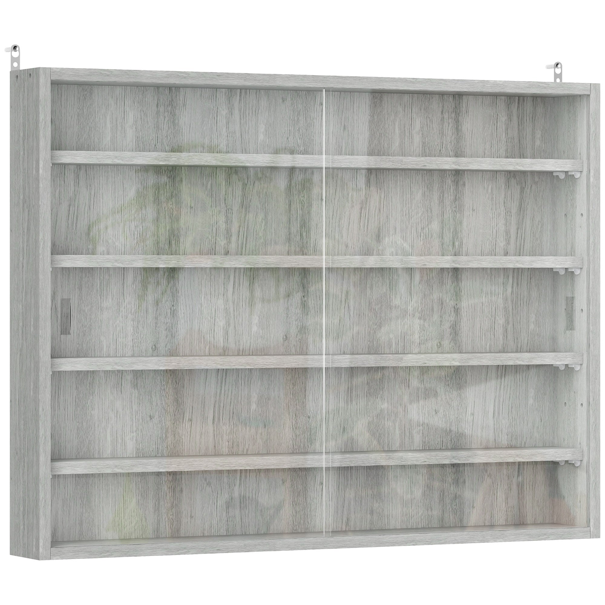 Collection Display Case Wall Mounted Display Case 80 x 9.5 x 60 cm with 4 Adjustable Shelves and 2 Sliding Glass Doors, for Miniature Figure and Car Collection, Gray