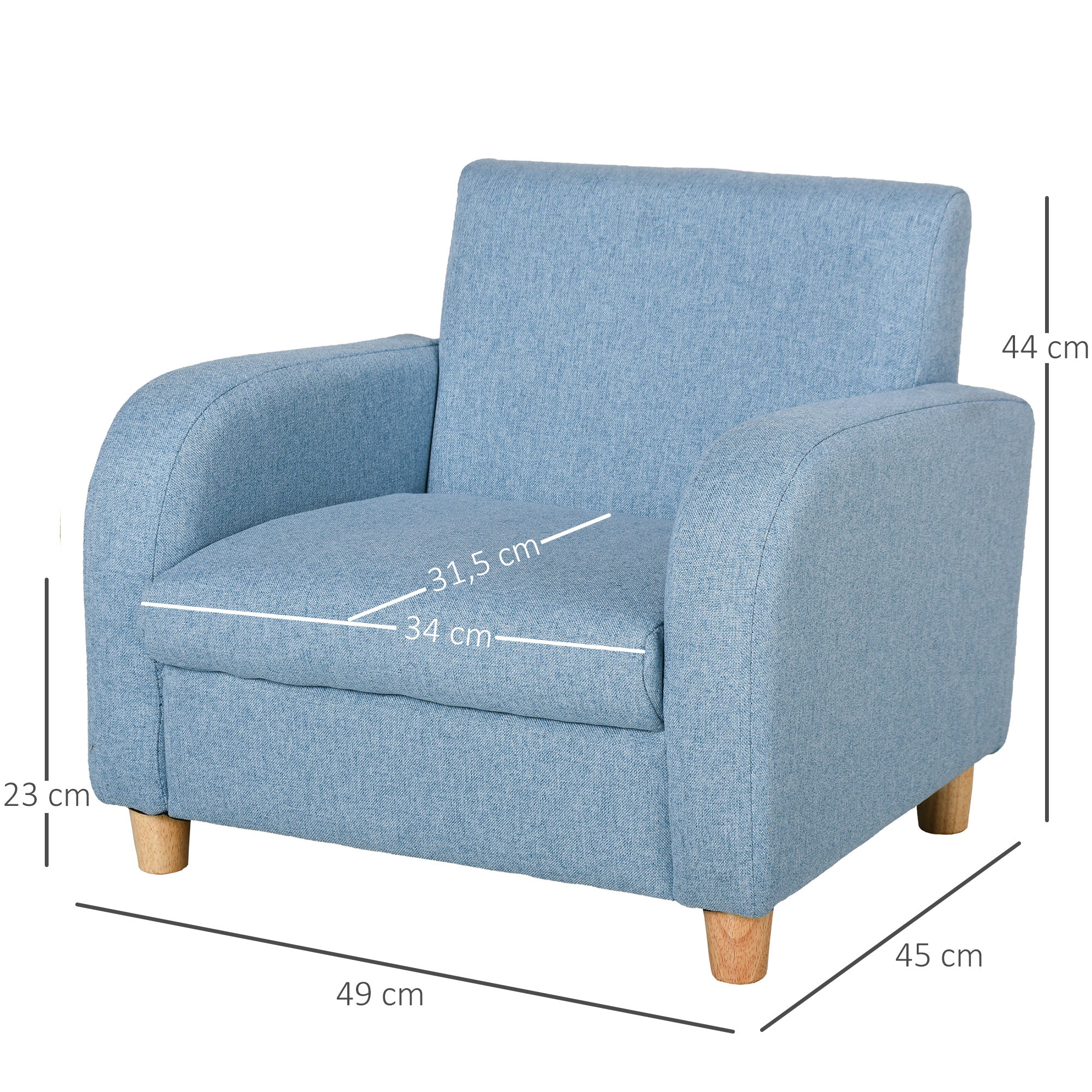 Children's Armchair Kids Sofa with Thick Foam and Thick Seat Cushions Children's Couch Chair Lounger with Anti-Slip Feet for 3-5 Year Old Kids Wood Linen Foam Blue 49x45x44.5 cm