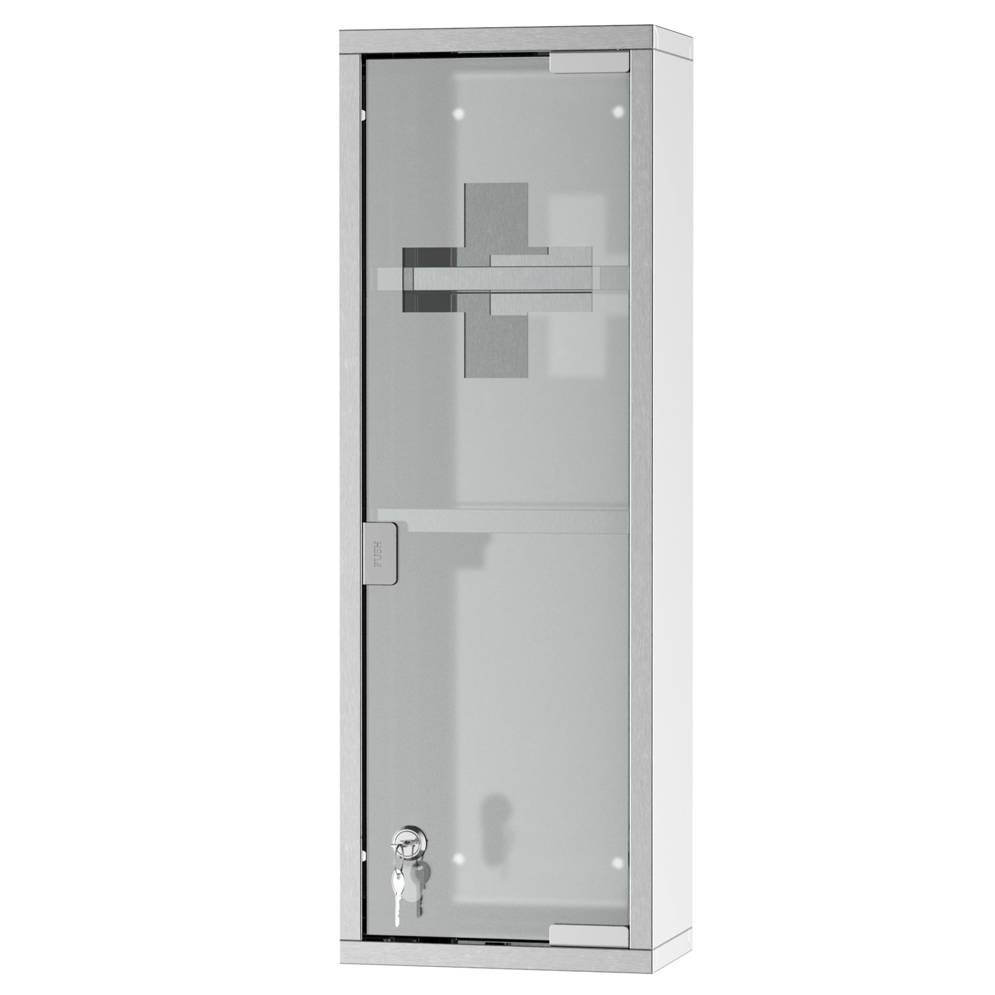 Stainless Steel Medicine Cabinet with Tempered Glass Door, Lockable Medicine Cabinet with 3 Racks, First Aid Cabinet, 20 x 12 x 58 cm, Silver