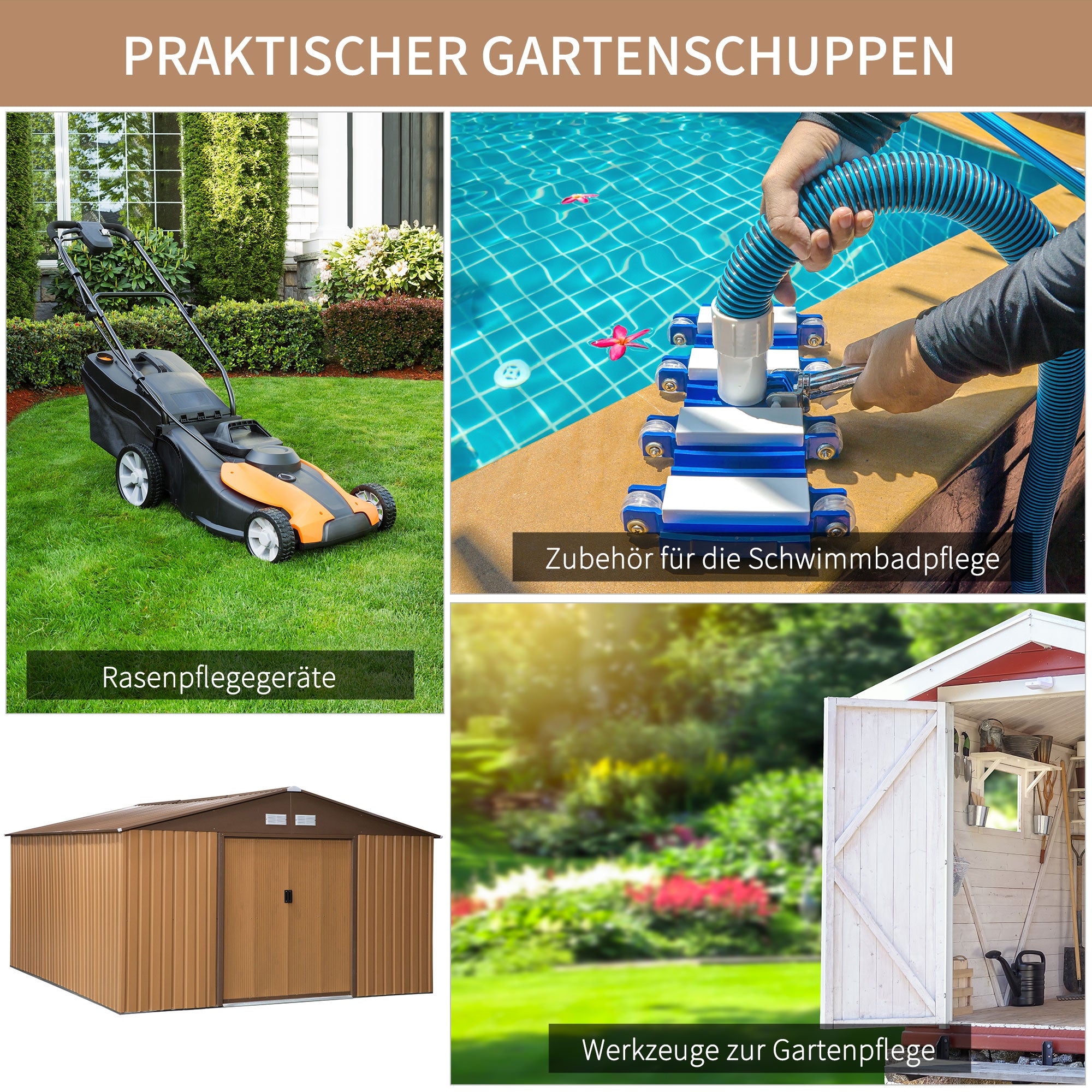 Metal Tool Shed 26.2m³ 340x386x200cm with Gable Roof Foundation Sliding Door Weatherproof Garden House Outdoor Garden Shed Cabinet for Outdoor Area, Yellow