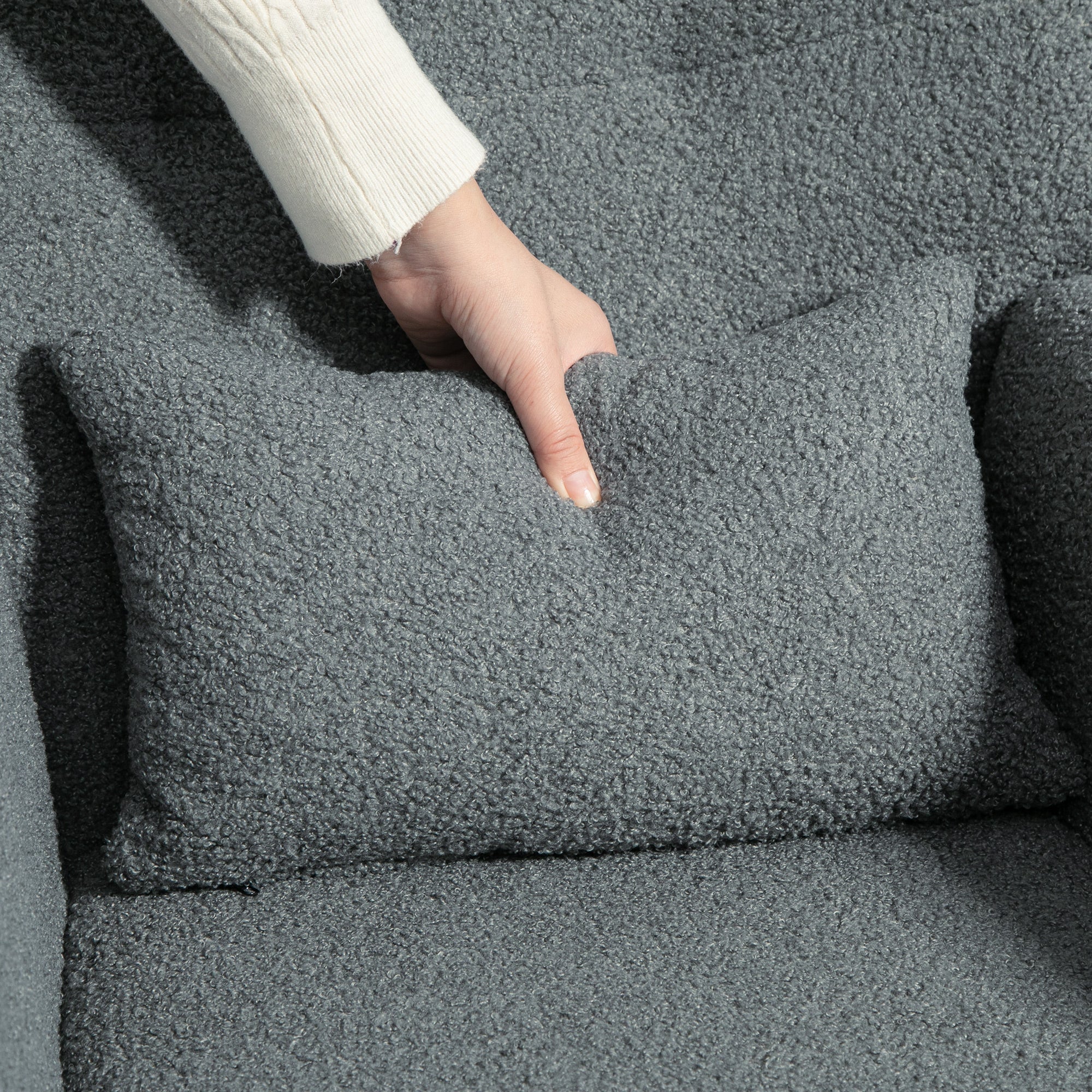 Rocking Chair, Rocker with Teddy Fabric Look, Armrest, Nursing Chair with Metal Runners, Lumbar Pillow, Recliner with Side Pocket for Living Room, Bedroom, Gray