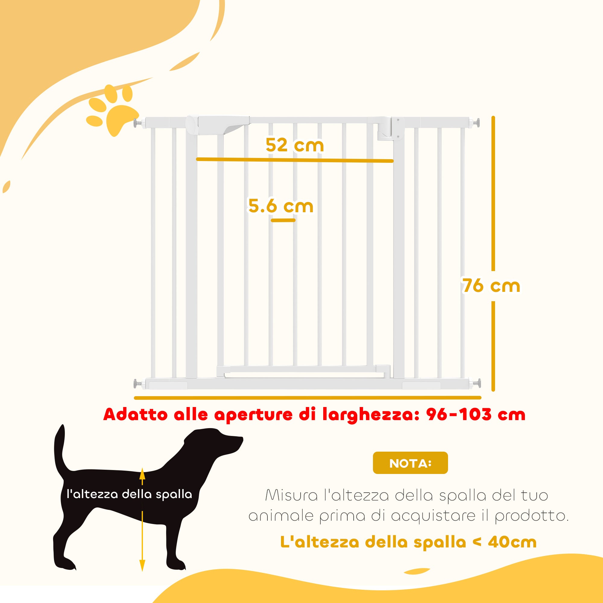 Expandable Safety Gate for Babies & Dogs — Fits 96–103 cm (38–41") Openings, 76 cm (30") High — Auto-Close, Bidirectional, No-Drill Pressure Mount, White