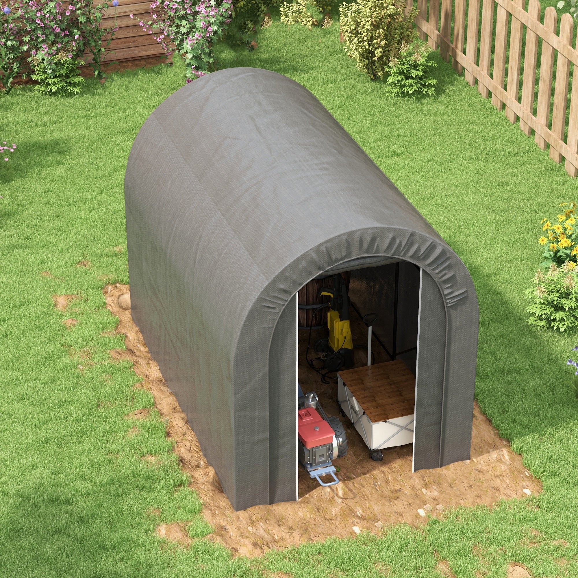 Outdoor Garden Storage Tent Bike Shed Garage for Bike PE Tarpaulin Metal Frame 2.4 x 1.6 x 1.9m Gray