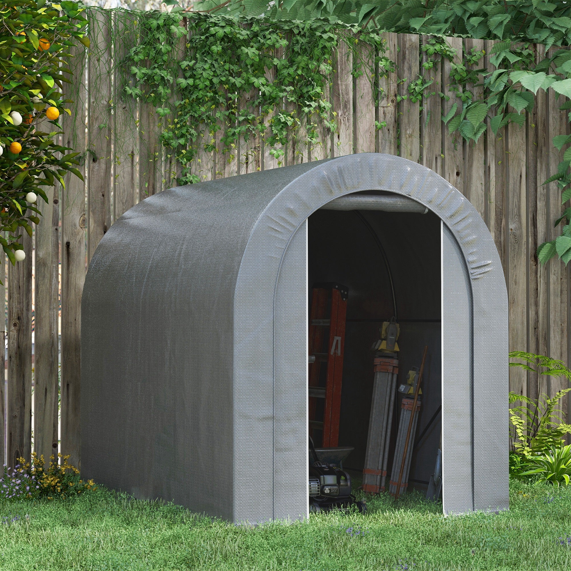 Outdoor Garden Storage Tent Bike Shed Garage for Bike PE Tarpaulin Metal Frame 2.4 x 1.6 x 1.9m Gray