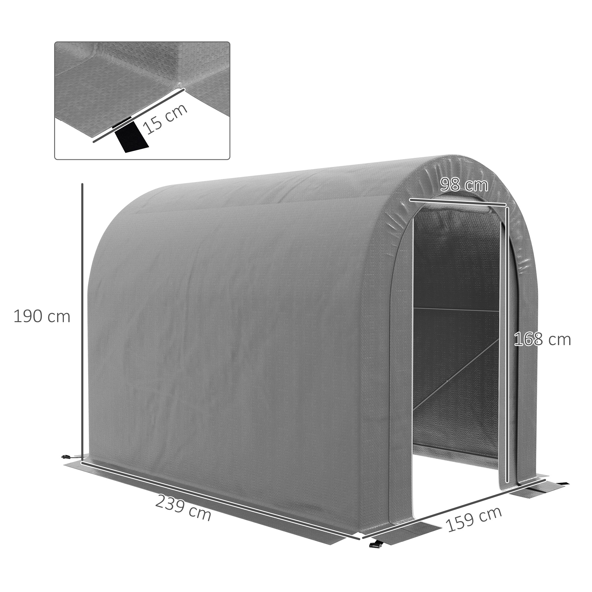 Outdoor Garden Storage Tent Bike Shed Garage for Bike PE Tarpaulin Metal Frame 2.4 x 1.6 x 1.9m Gray