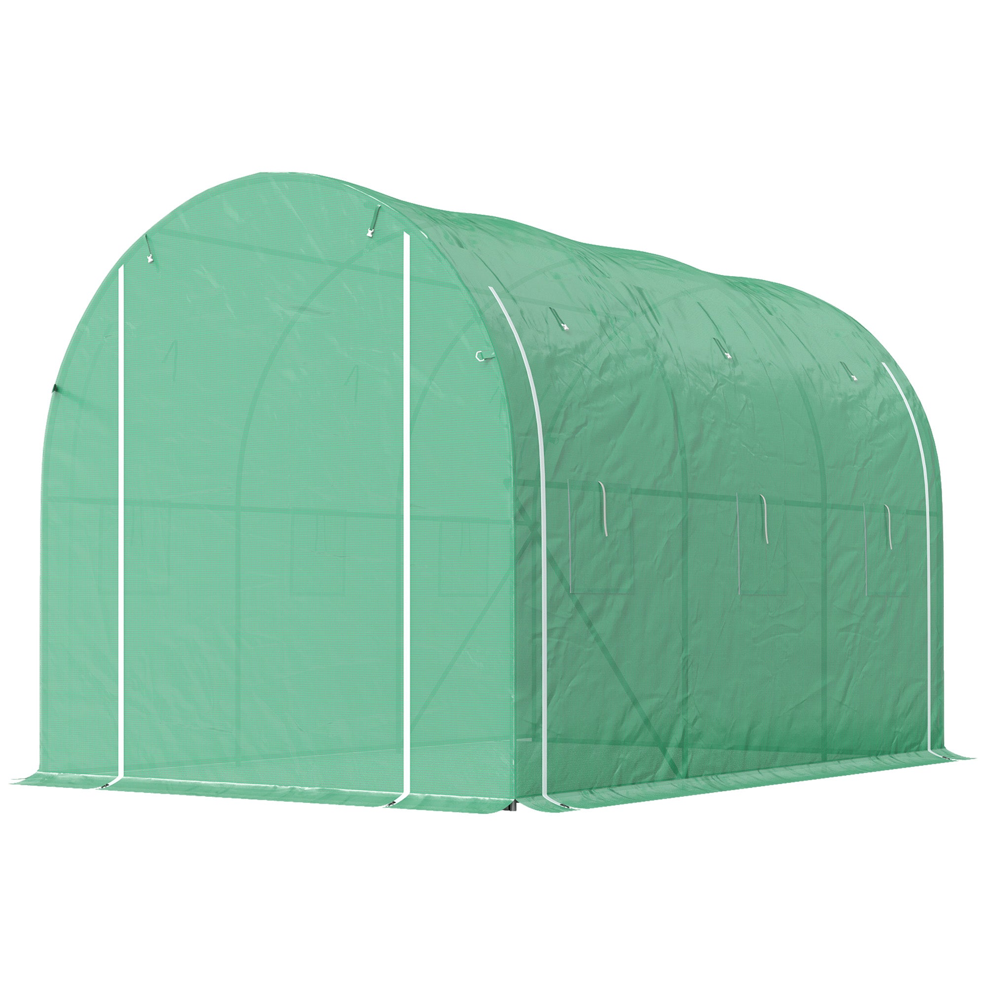 Garden Greenhouse 6m² 3 x 2m with 1 door + 2 roll-up zippered side panels, 6 windows, galvanized steel high-density 140 g/m² Anti-UV green PE