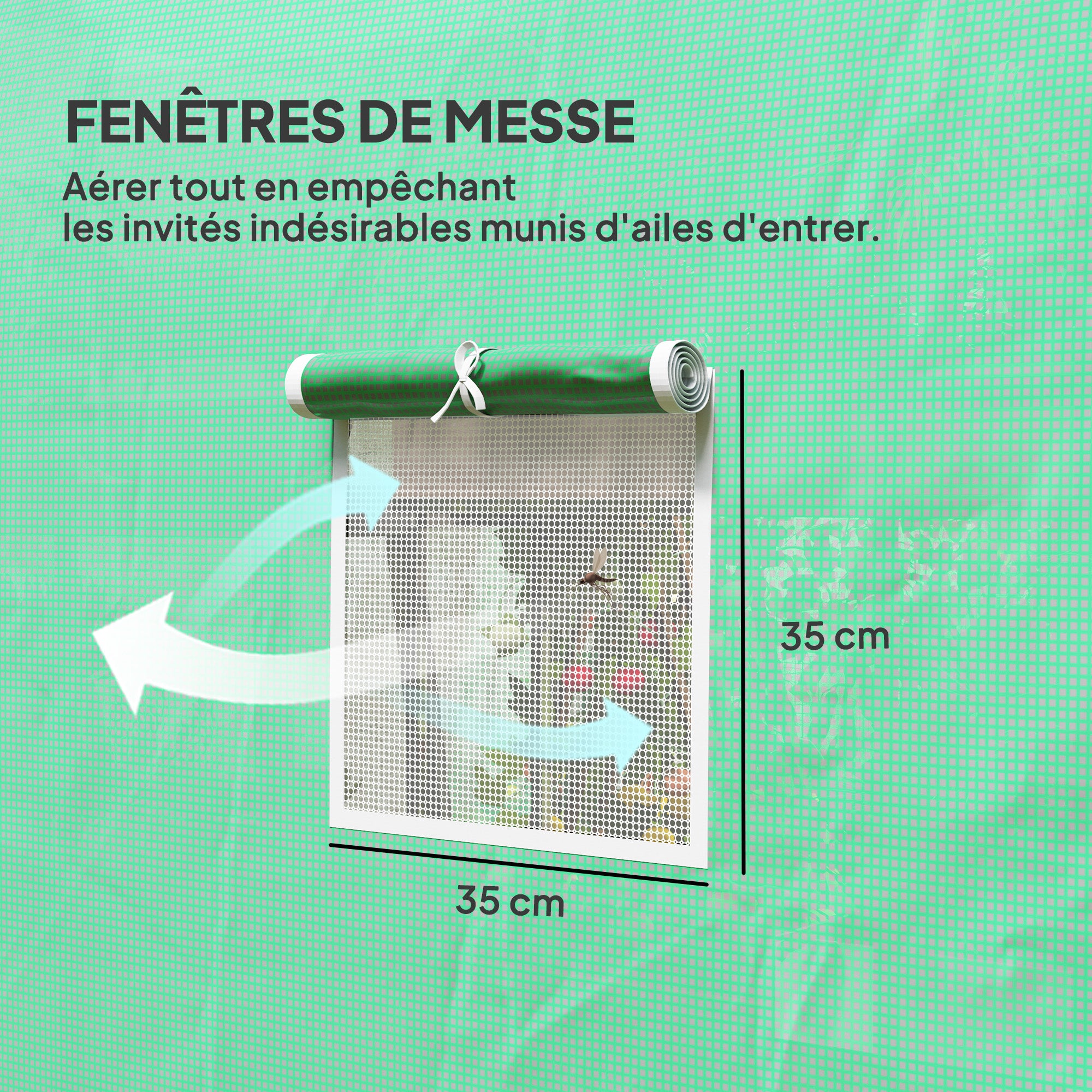 Garden Greenhouse 6m² 3 x 2m with 1 door + 2 roll-up zippered side panels, 6 windows, galvanized steel high-density 140 g/m² Anti-UV green PE