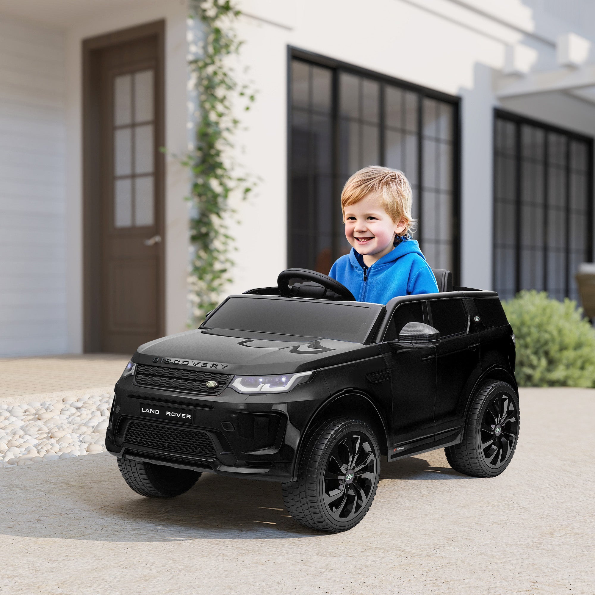Kids Electric Car 12V Land Rover Discovery Sport Kids Car with 2.4G Remote Control, Music, Horn, Electric Vehicle with LED Lights, USB/MP3 Connection, 3-5 km/h, for Kids 3-6 Years, Black