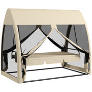 3-Seater Garden Swing Bench Convertible into Bed Swing Bench Outdoor with Mosquito Net Metal Structure Holds 300 kg 240x140x197 cm Beige