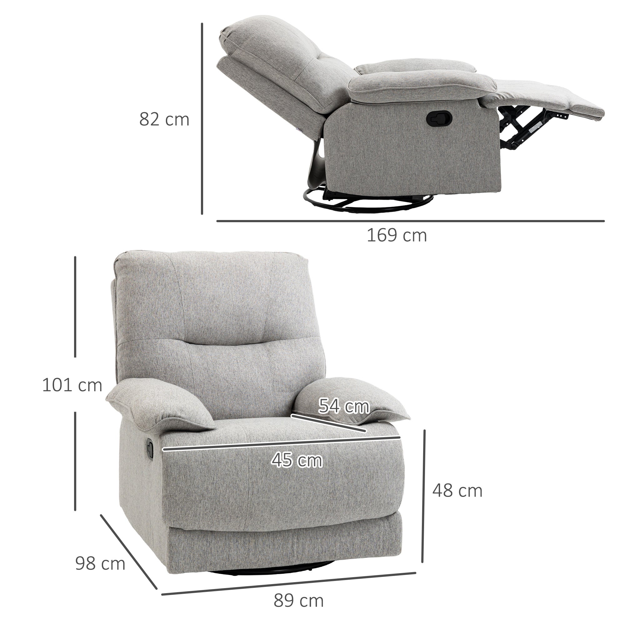 Reclining TV Armchair with Function, Linen-Look, Swivel TV Armchair with Pocket Spring System, Footrest, for Living Room, Bedroom, Up to 160 kg Load Capacity, Light Gray