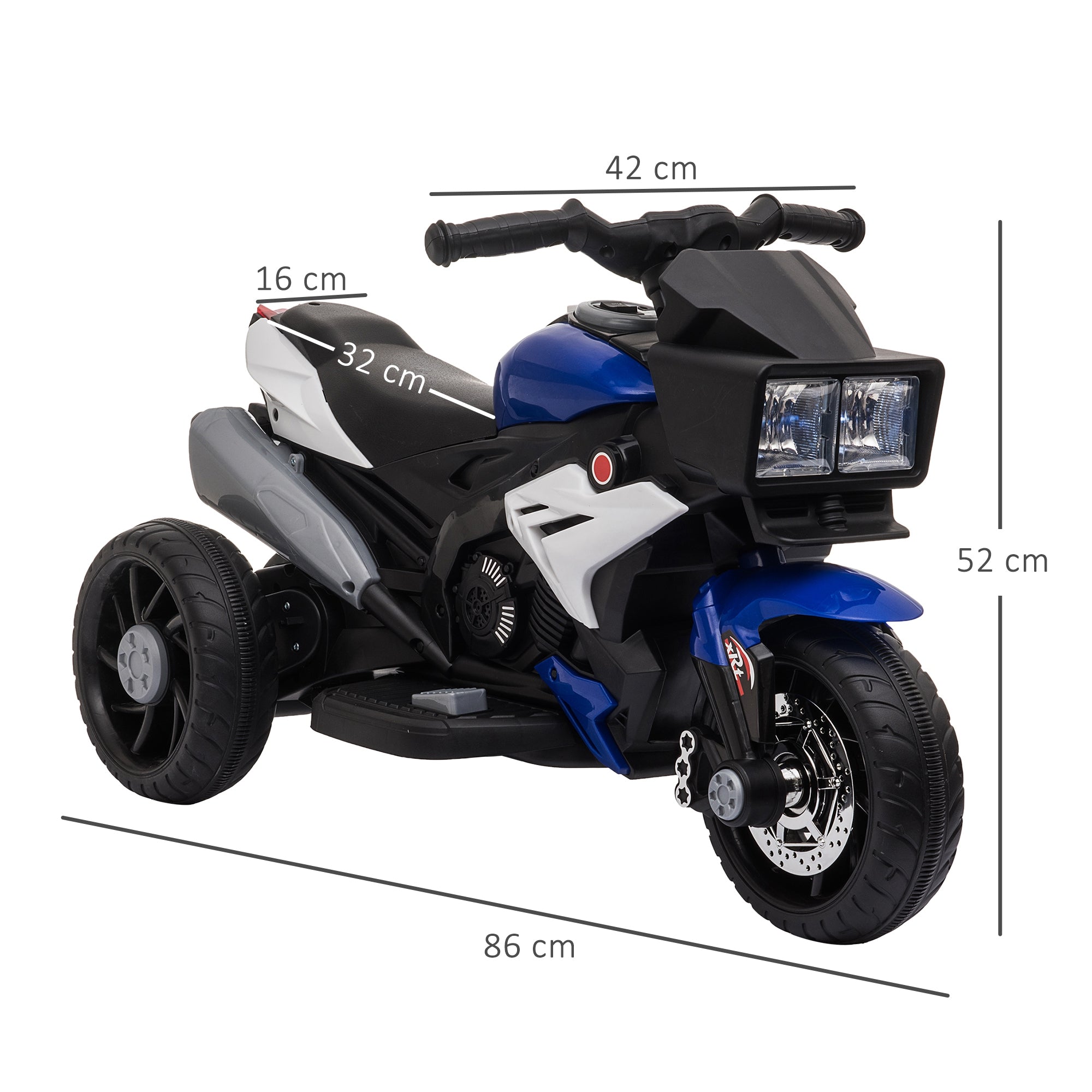 Kids Electric Motorcycle for +3 Years Kids 6V Battery-Powered Bike with Lights Music Horn Wide Tires 3 km/h Blue and Black