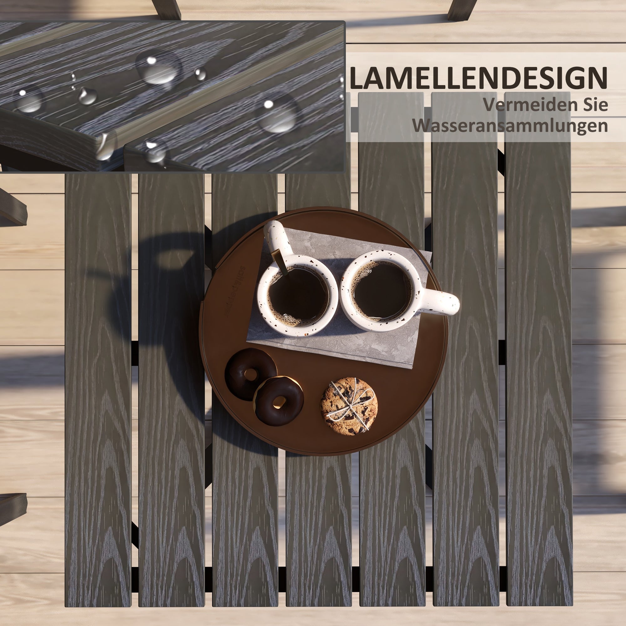 Garden Table, Dining Table for 4 People, Square Patio Table with Wood-Look Finish for Terrace, Aluminum, Gray, 70 x 70 x 76 cm