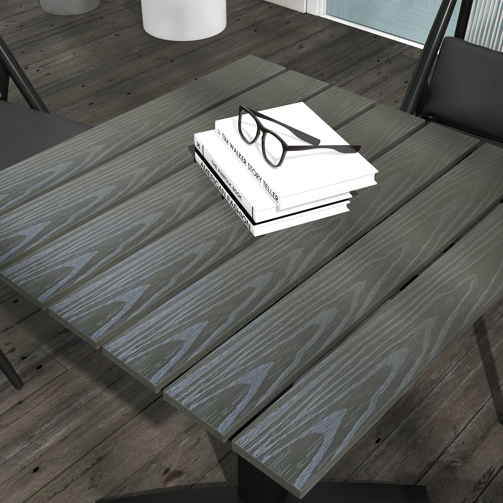 Garden Table, Dining Table for 4 People, Square Patio Table with Wood-Look Finish for Terrace, Aluminum, Gray, 70 x 70 x 76 cm