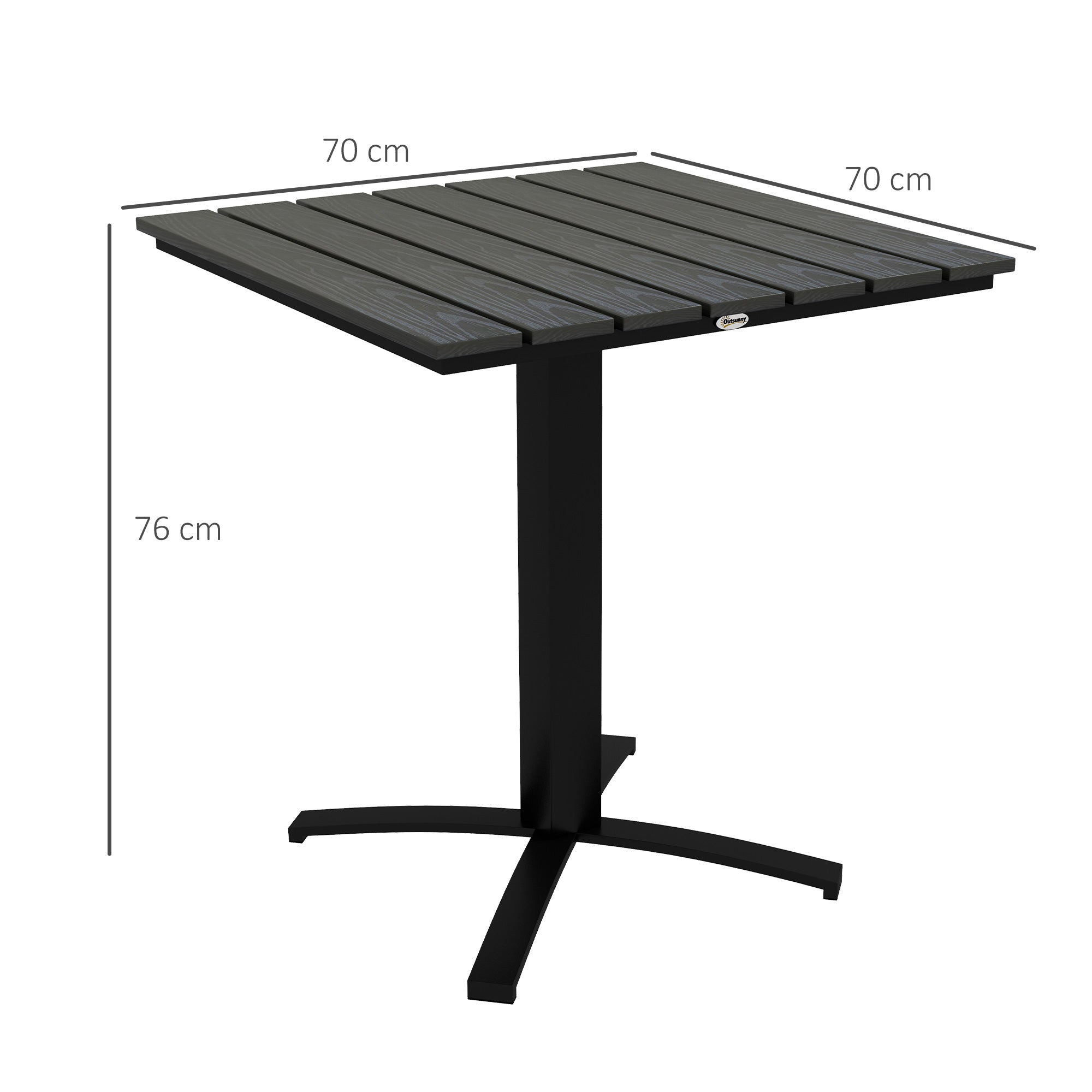 Garden Table, Dining Table for 4 People, Square Patio Table with Wood-Look Finish for Terrace, Aluminum, Gray, 70 x 70 x 76 cm