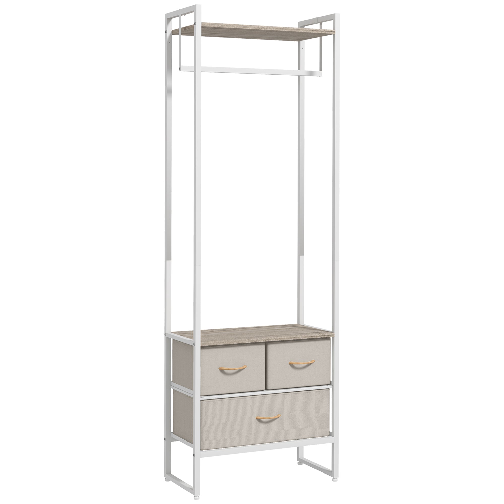 Clothes Rack Hallway Stand with 3 Fabric Drawers Hanging Rail and Storage Shelf for Hallway Bedroom Living Room 58.5x30x178 cm Natural
