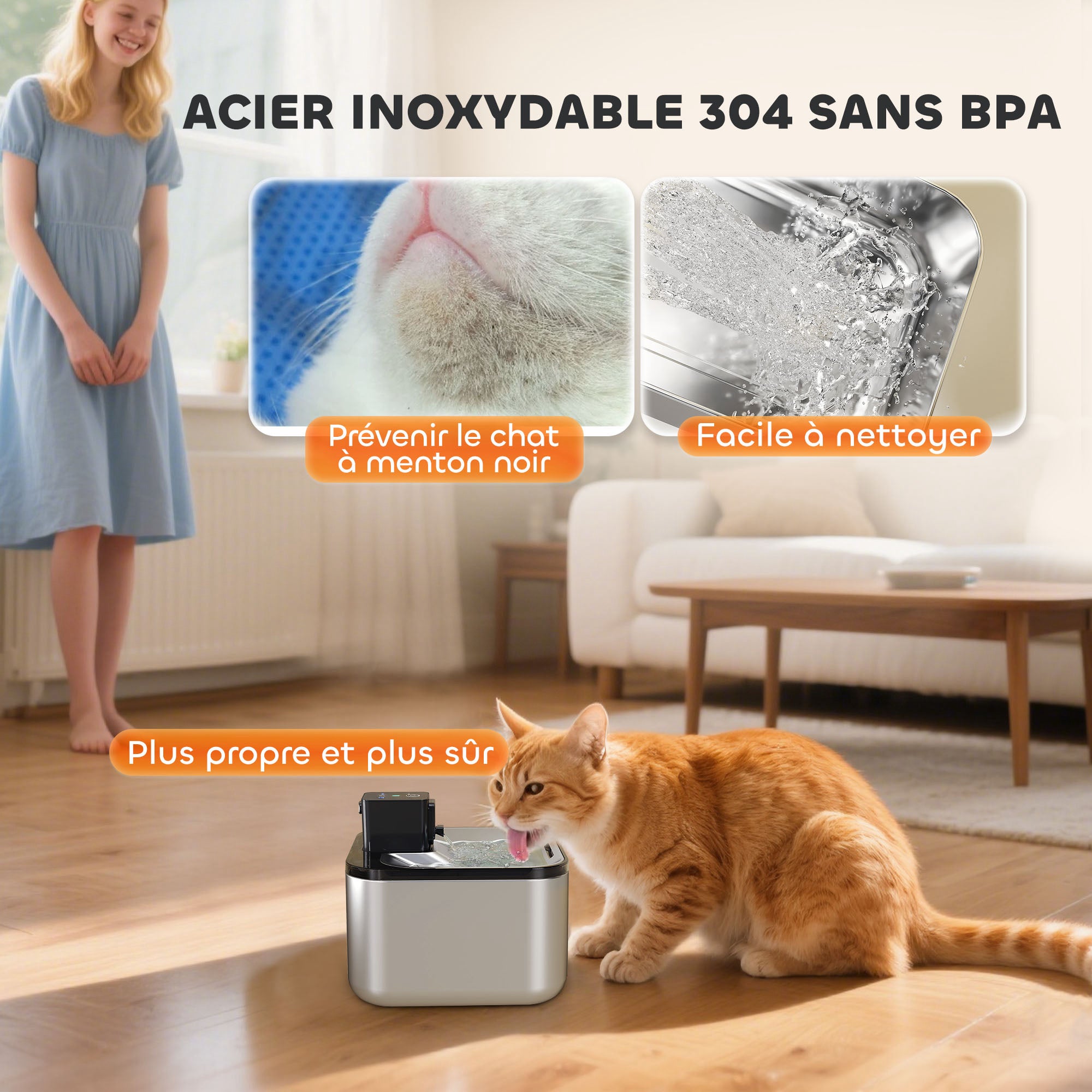 Automatic Stainless Steel 4.2L Wireless Cat Water Fountain, with LED Indicator, Ultra-Quiet Pump, 4,000 mAh Battery, USB Charger, Silver
