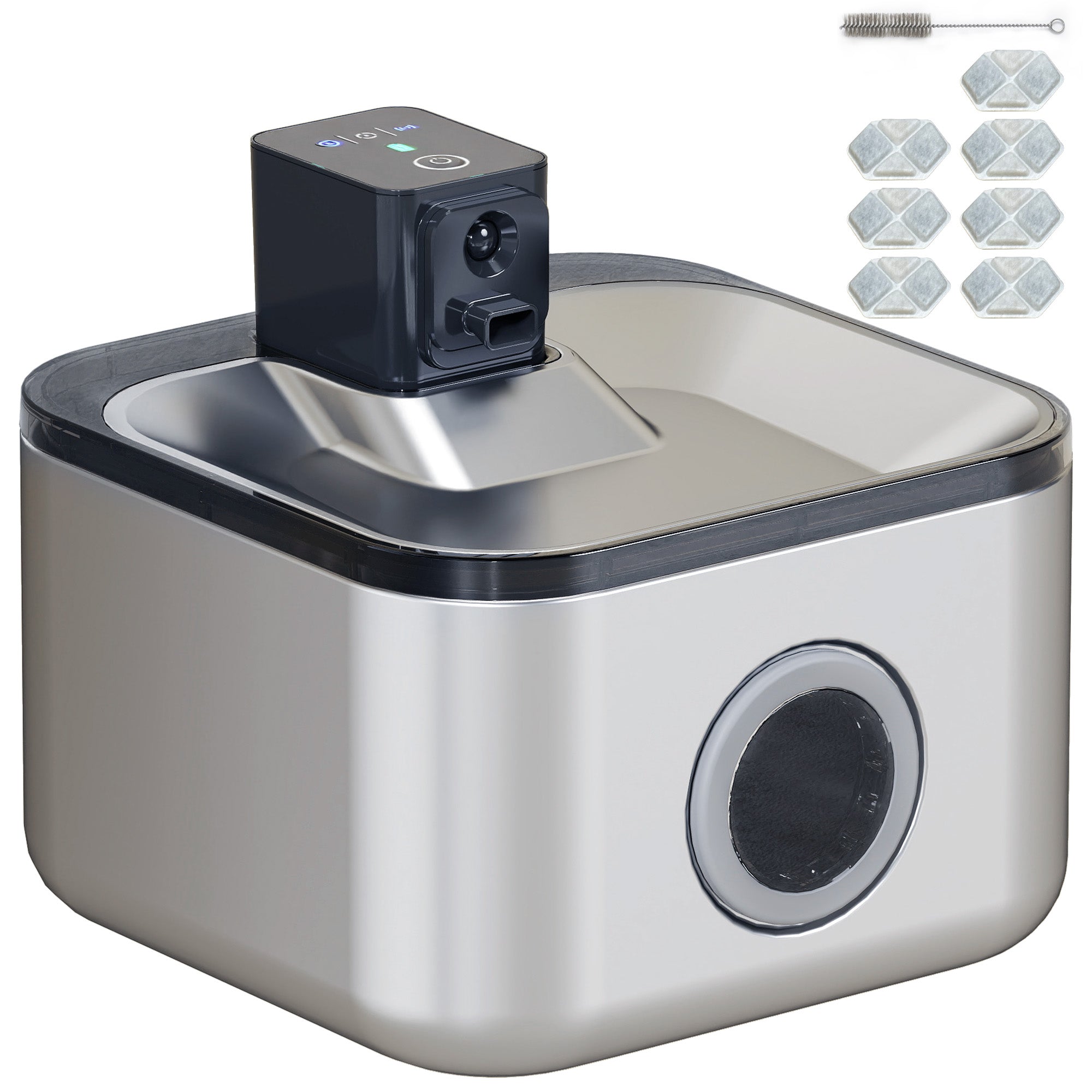 Automatic Stainless Steel 4.2L Wireless Cat Water Fountain, with LED Indicator, Ultra-Quiet Pump, 4,000 mAh Battery, USB Charger, Silver