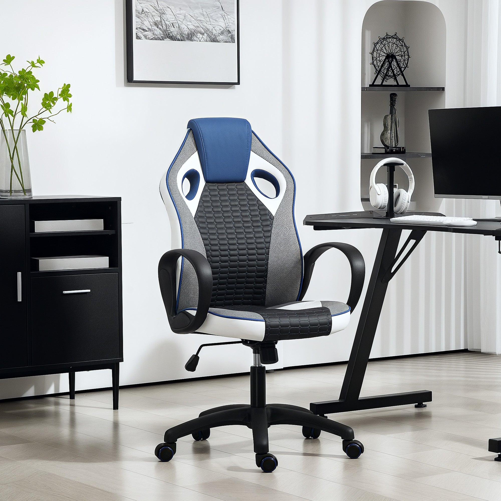 Gaming Chair Upholstered in PU and Mesh Gamer Swivel Chair with Rocking Function Adjustable Height for Home Office Study Multicolor