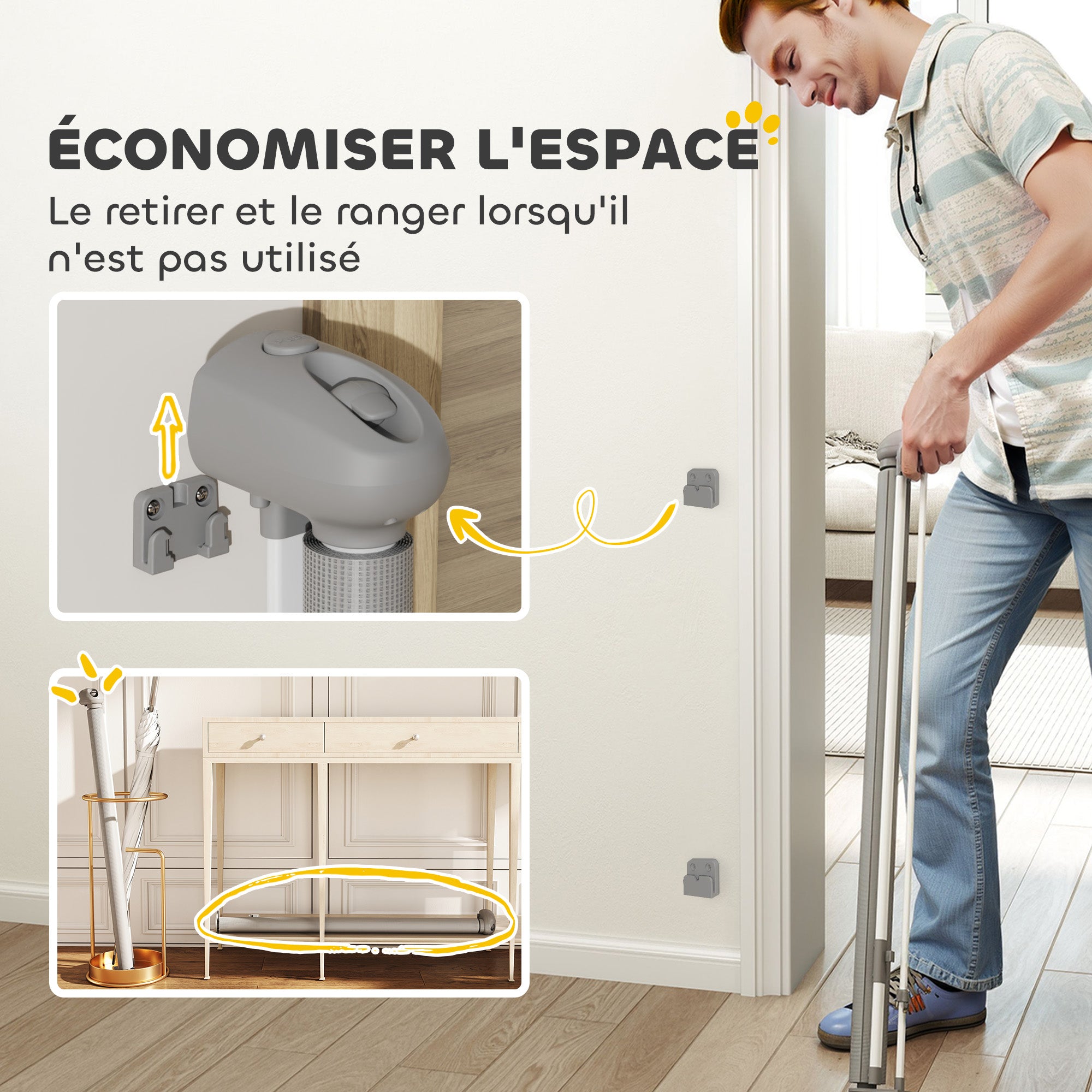 Retractable Dog Safety Gate, 0-149 cm width, extendable protective net, stair and door gate for dogs with automatic locking, gray