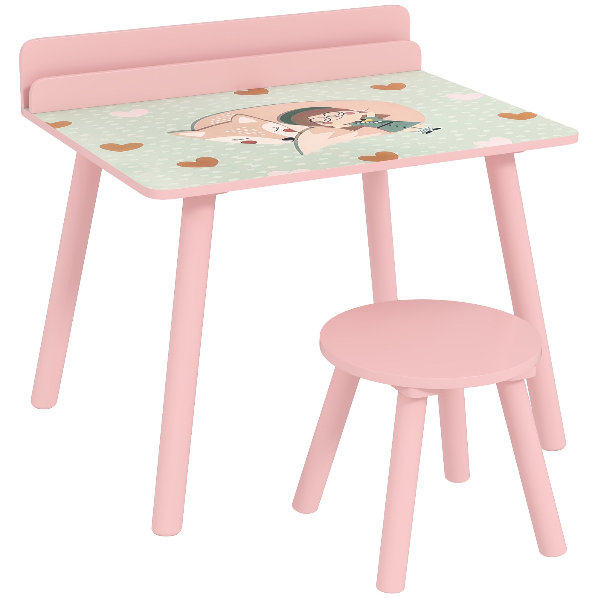 2-Piece Kids' Table and Chair Set Kids' Table with Chair and Bookshelf Desk for Children +3 Years for Playroom Pink