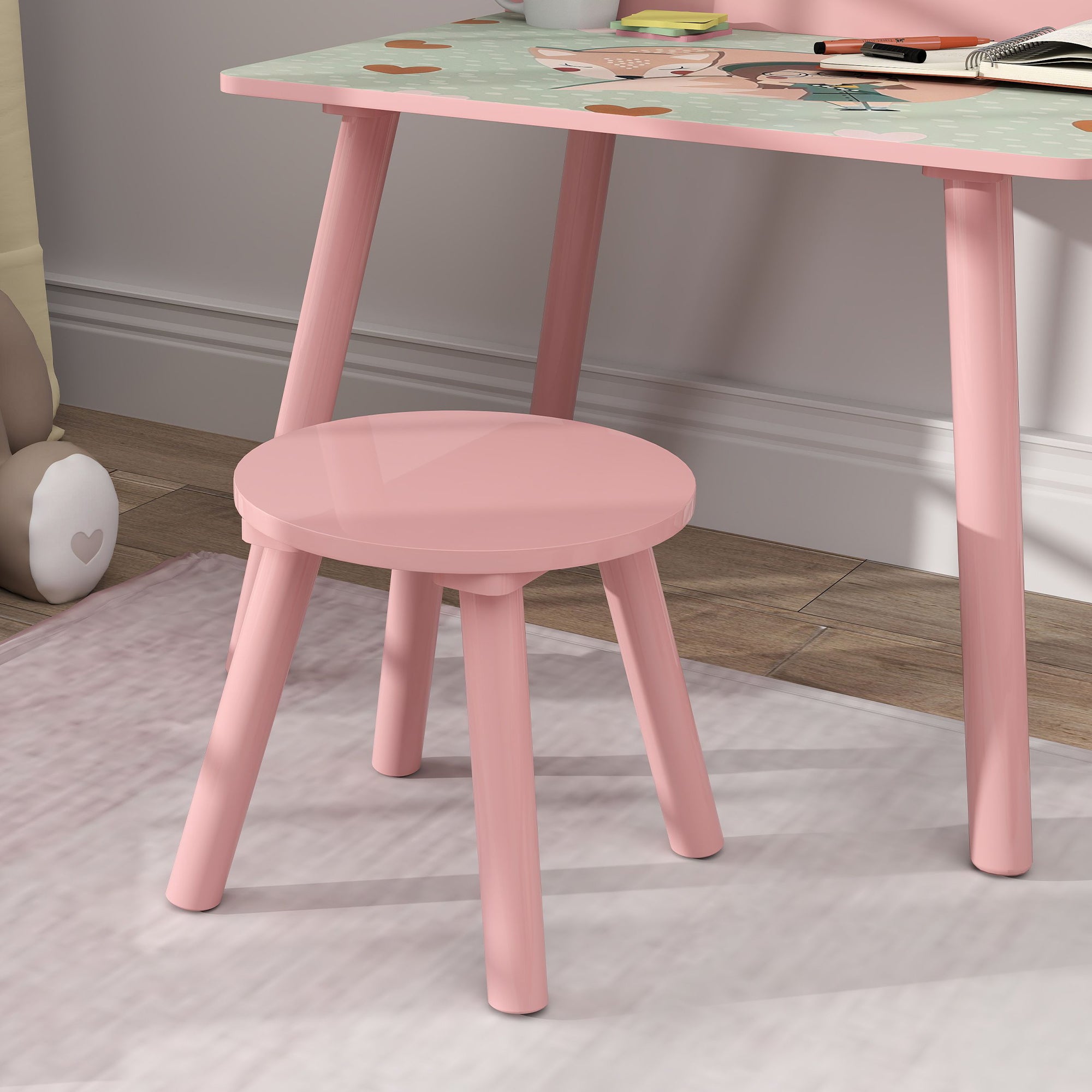 2-Piece Kids' Table and Chair Set Kids' Table with Chair and Bookshelf Desk for Children +3 Years for Playroom Pink