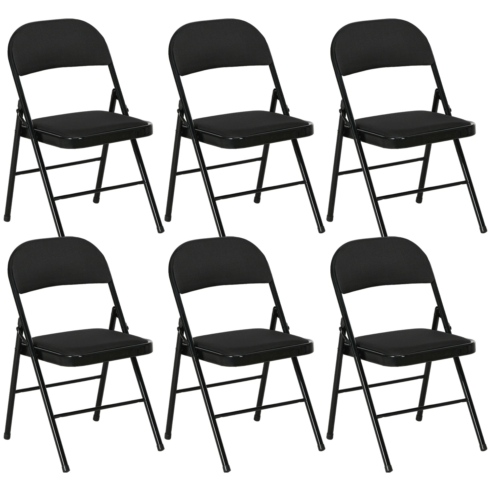 Set of 6 Foldable Chairs with Padded Seat, Modern Space-Saving Chairs with Polyester Cushion for Home and Office, Black