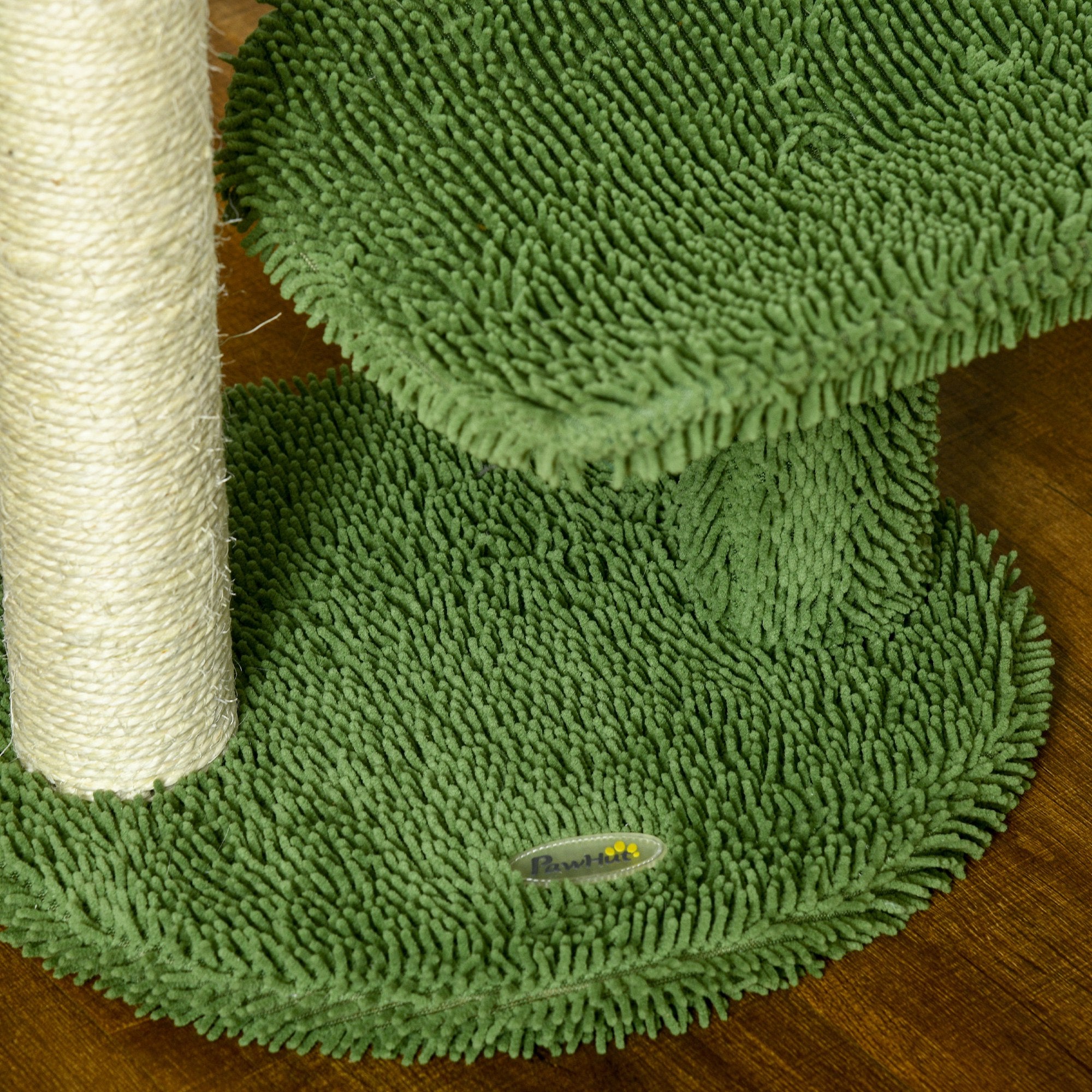 Cactus-Shaped Cat Tree with Scratching Post, Play Ball, and Platform, Chipboard and Plush Cat Tower, 35x31x55.5 cm, Green and White