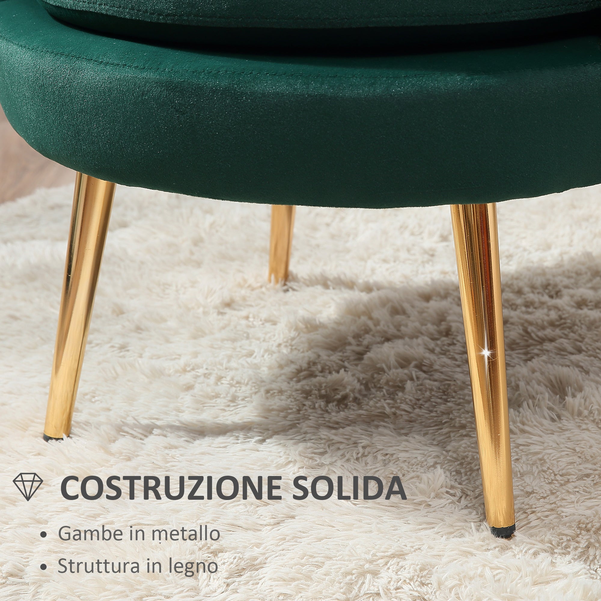 Shell Armchair, Vintage Armchair, Bedroom and Living Room Armchair, Elegant Design, with High Backrest, 76x67x74cm, Dark Green