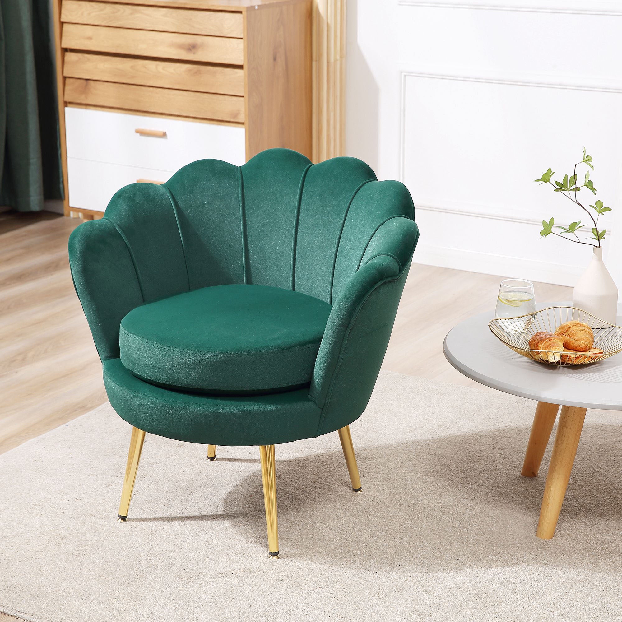 Shell Armchair, Vintage Armchair, Bedroom and Living Room Armchair, Elegant Design, with High Backrest, 76x67x74cm, Dark Green