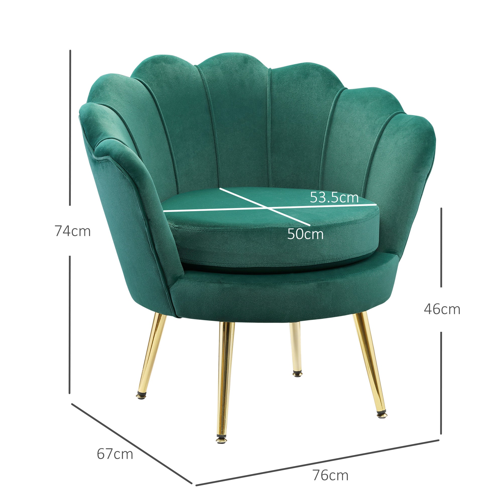 Shell Armchair, Vintage Armchair, Bedroom and Living Room Armchair, Elegant Design, with High Backrest, 76x67x74cm, Dark Green