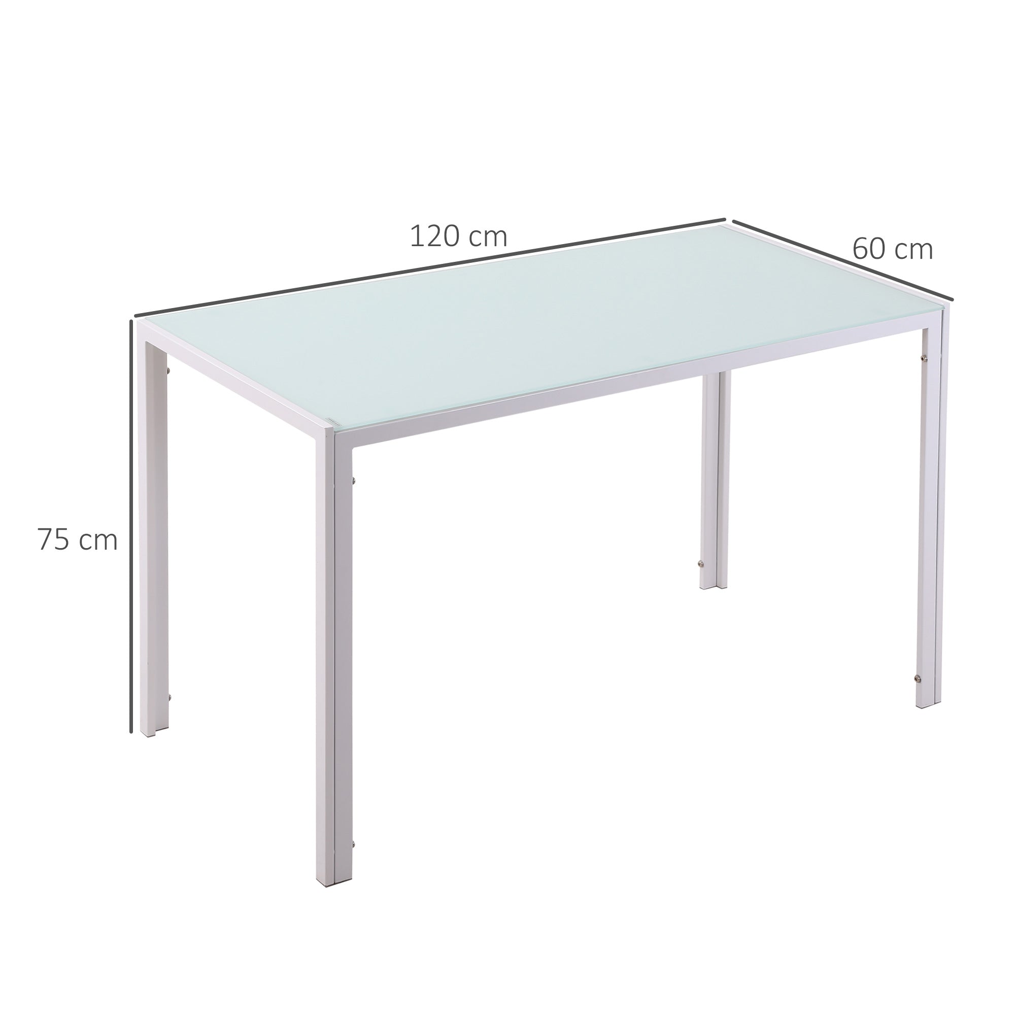 Glass Dining Table Rectangular Table for 4-6 People with Metal Legs Multifunctional for Kitchen Living Room 120x60x75 cm White