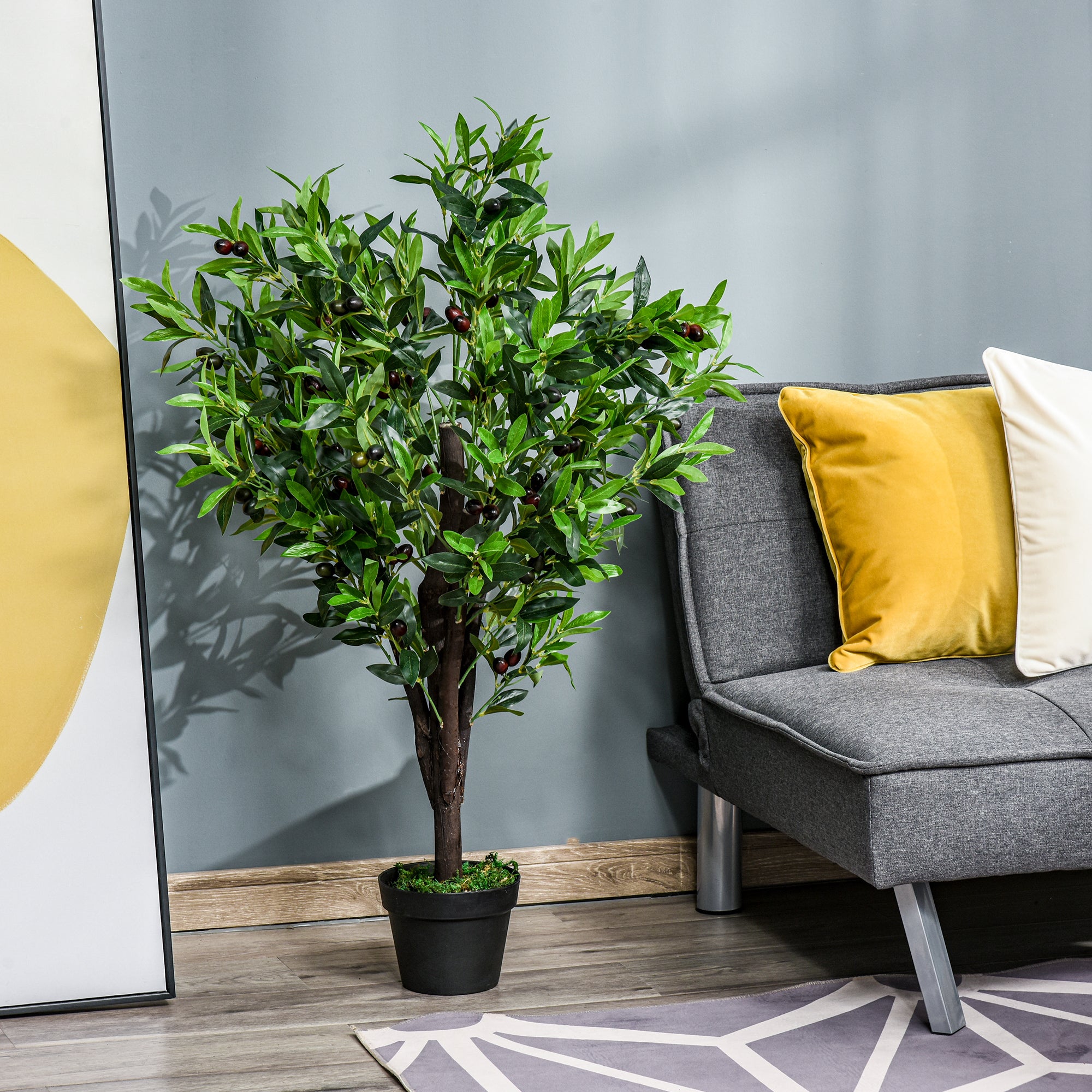Artificial Olive Tree Artificial Plant Height 1.2 m Trunk Branches Lichen Leaves Highly Realistic Pot Included