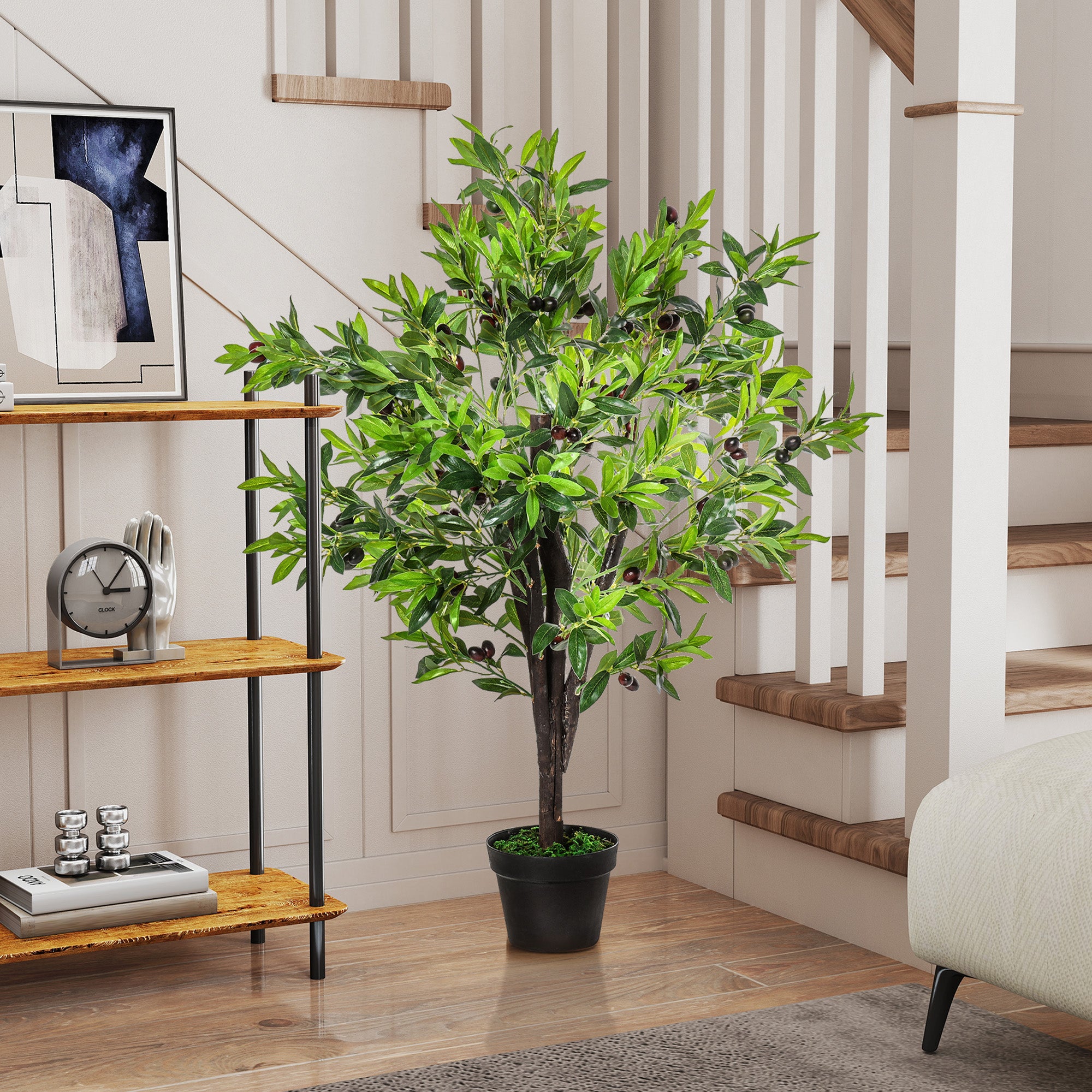 Artificial Olive Tree Artificial Plant Height 1.2 m Trunk Branches Lichen Leaves Highly Realistic Pot Included