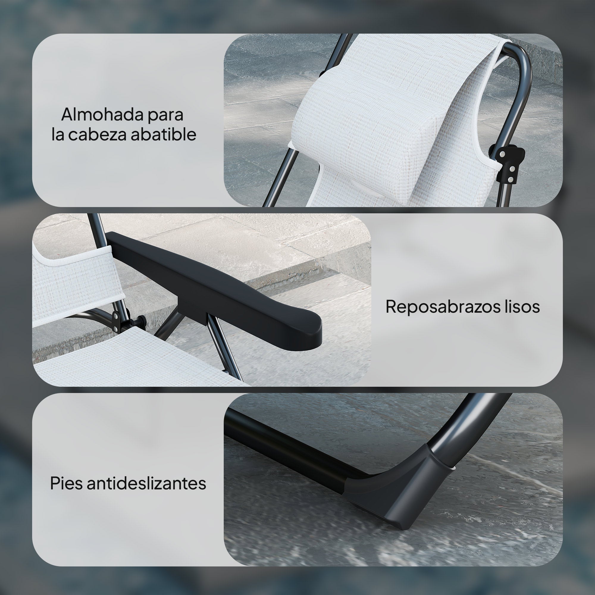 Folding Sun Lounger Garden Sun Lounger with 4-Level Adjustable Backrest Reading Hole and Headrest for Terrace Pool 194x72x31 cm Cream