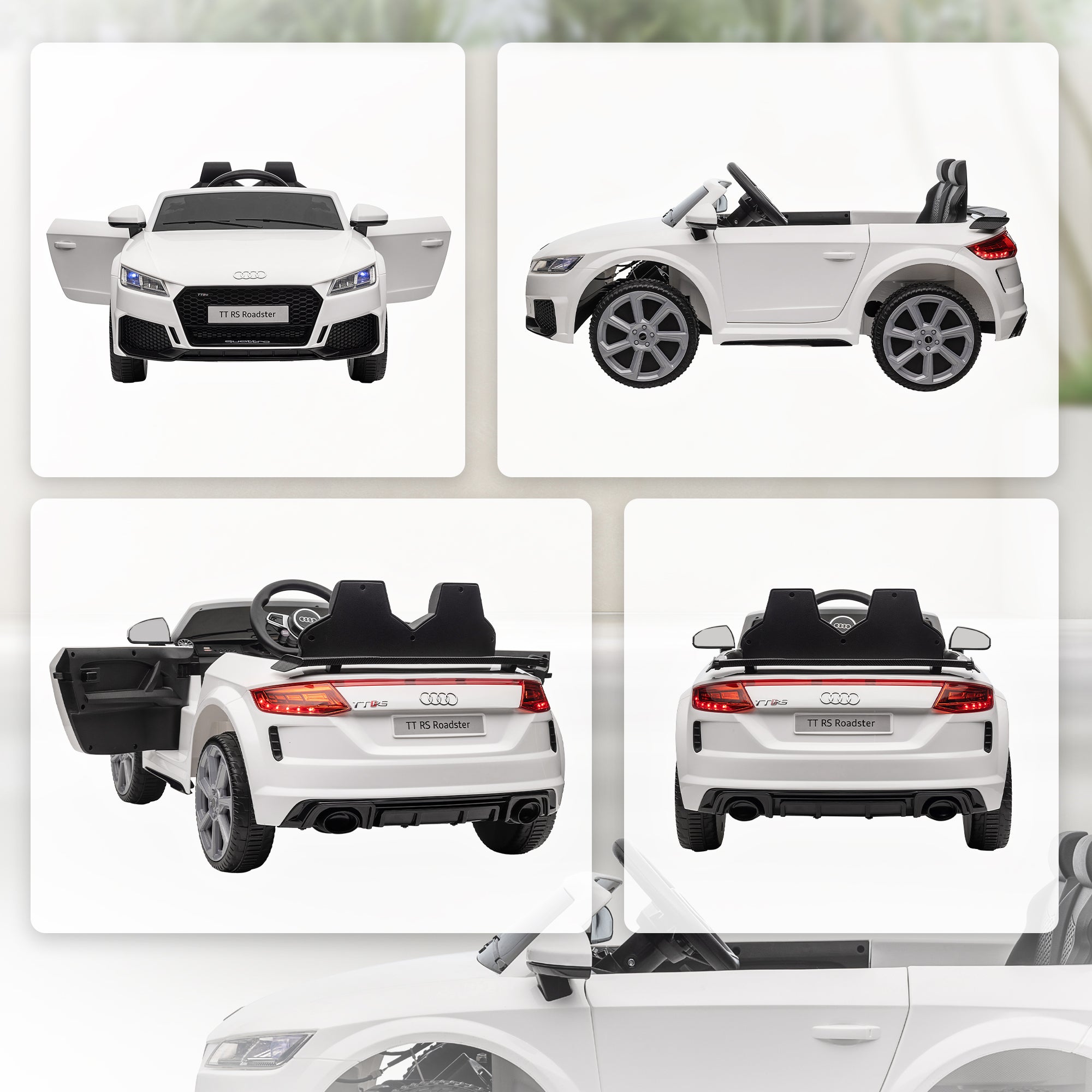 Children's Electric Car 12V Kids Ride On Car with 2.4G Remote Control, Music, Horn, Electric Vehicle with LED Light, USB/MP3 Connection, Reverse Function, for Kids 3-5 Years Old, White