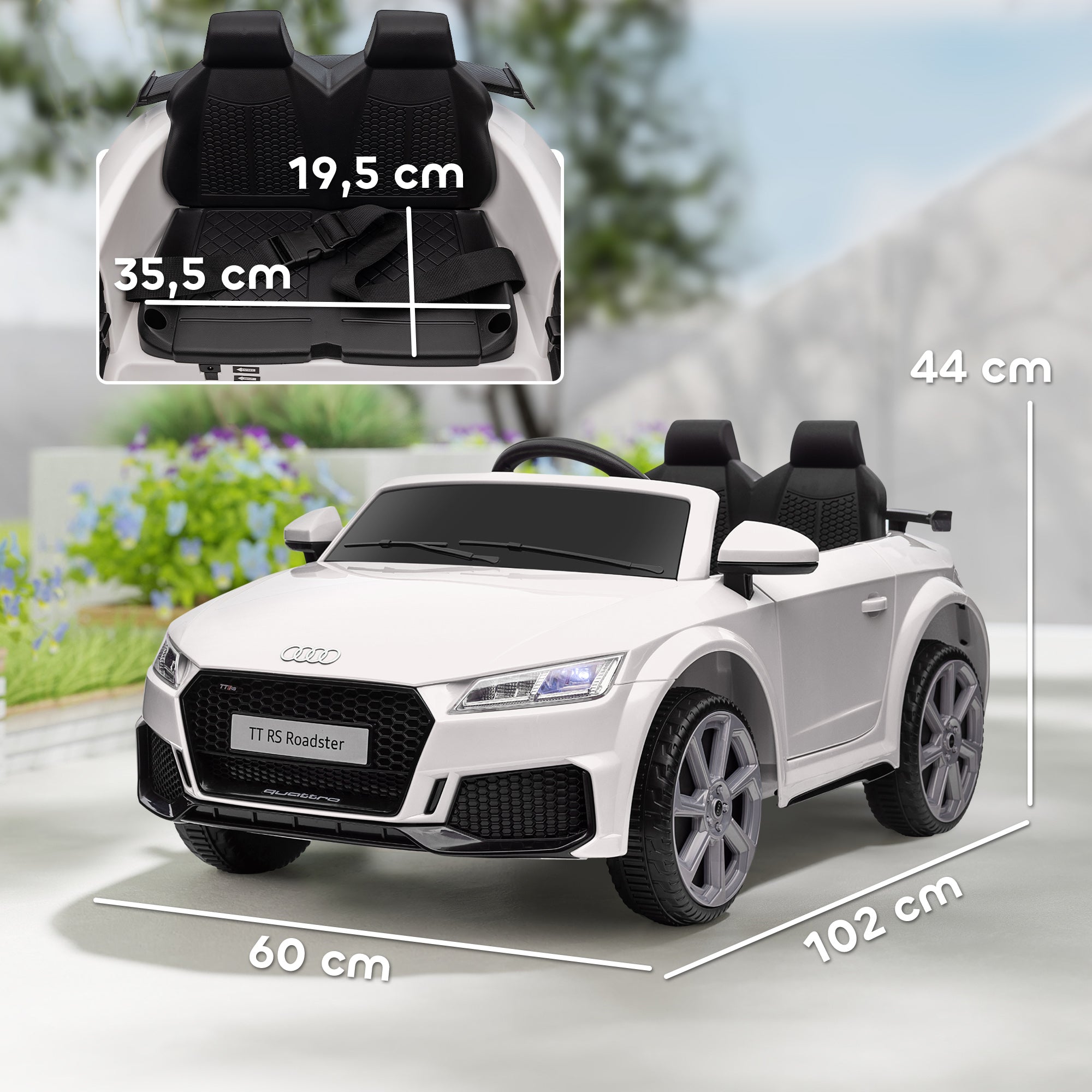 Children's Electric Car 12V Kids Ride On Car with 2.4G Remote Control, Music, Horn, Electric Vehicle with LED Light, USB/MP3 Connection, Reverse Function, for Kids 3-5 Years Old, White