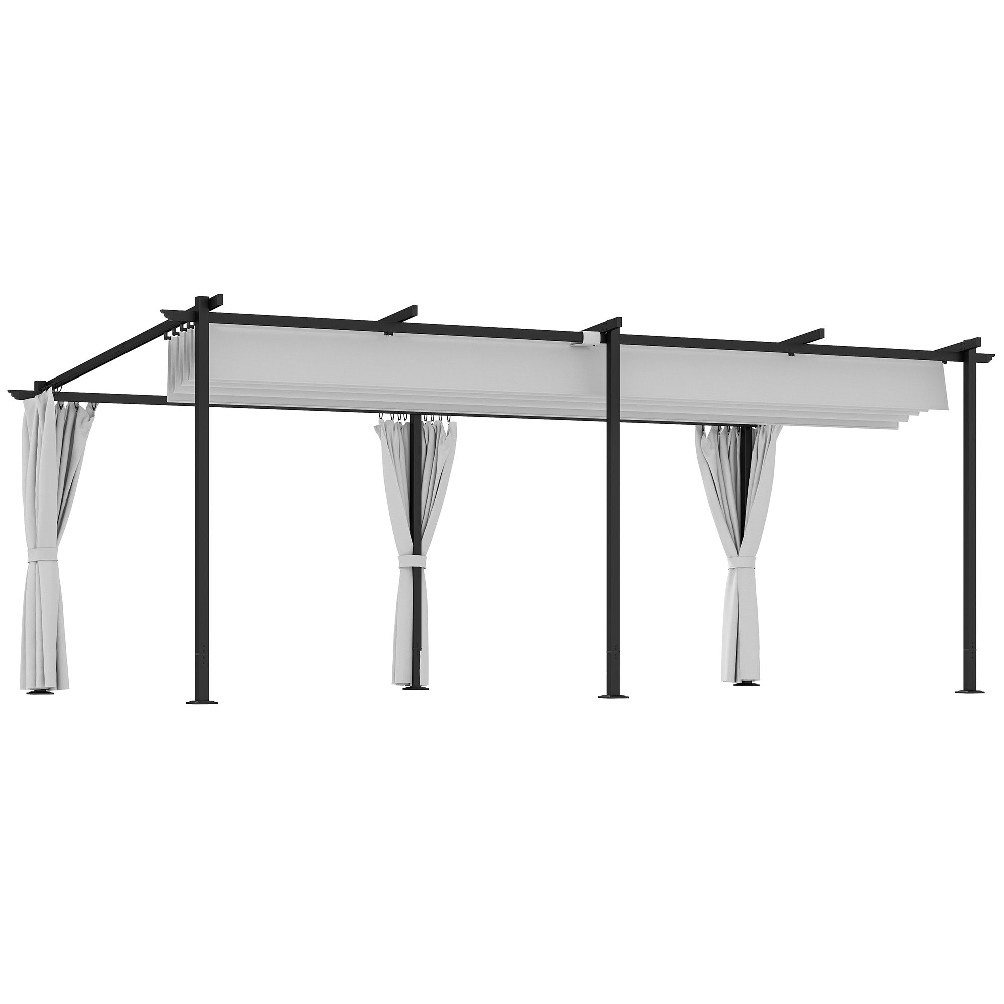 Garden Pergola 3 x 6 m Retractable Sliding Pavilion with Side Walls, Garden Gazebo, High Density 180g/m² Polyester, Sun Protection Roof UPF30+, for Terrace, Patio, Grey