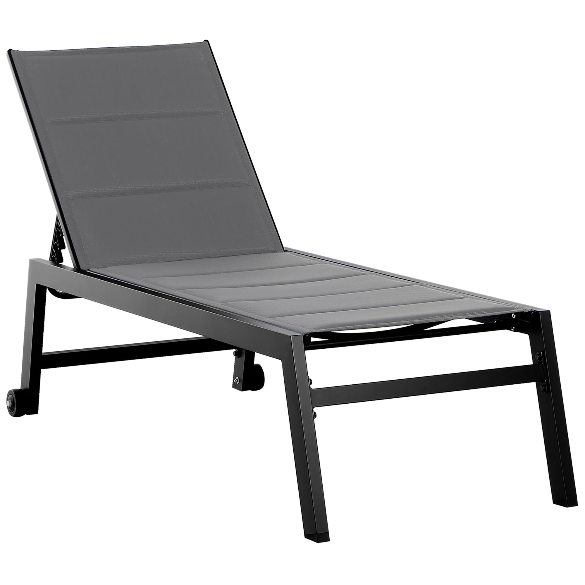 Reclining Garden Sun Lounger with 5 Levels Padded Cover, Aluminum and Texteline, 72x168x102cm Gray