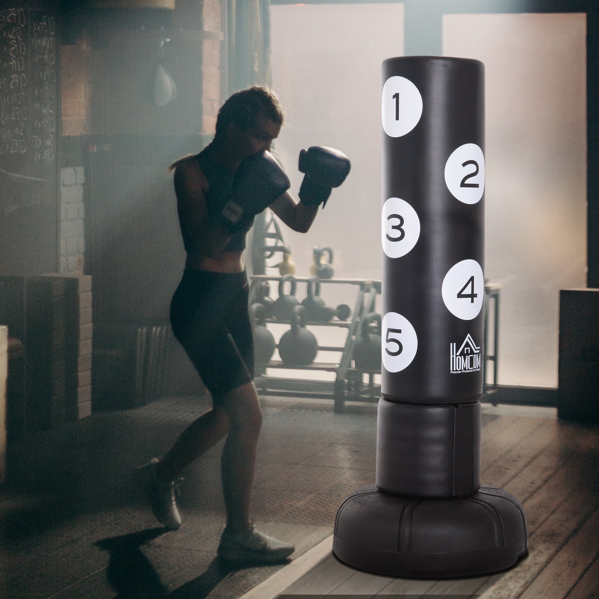 Standing Punching Bag 176cm Adults Freestanding Heavy Duty Punching Bag with Stand and Vinyl Pad Boxing Partner Boxing Trainer Suitable for Professionals and Beginners Black