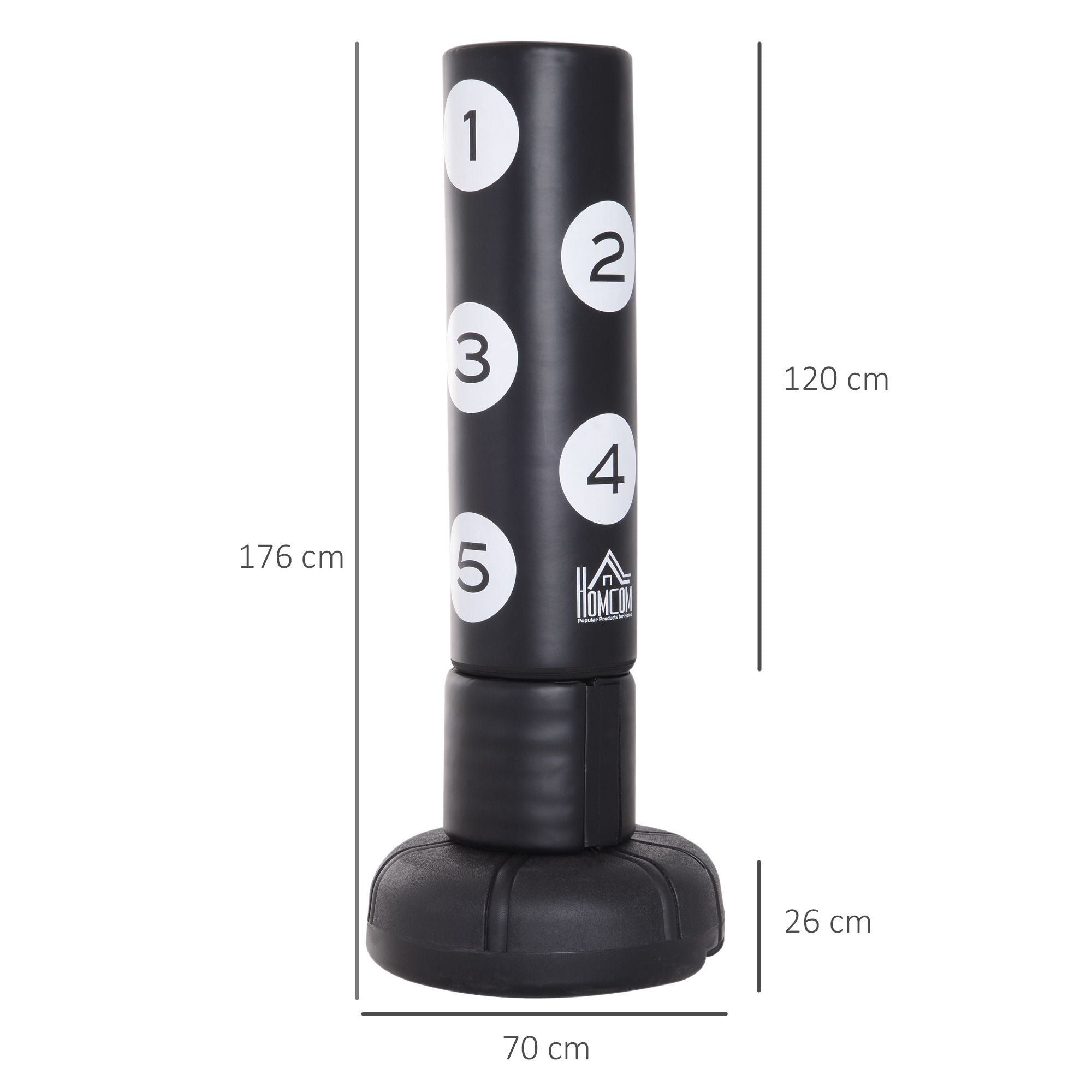 Standing Punching Bag 176cm Adults Freestanding Heavy Duty Punching Bag with Stand and Vinyl Pad Boxing Partner Boxing Trainer Suitable for Professionals and Beginners Black