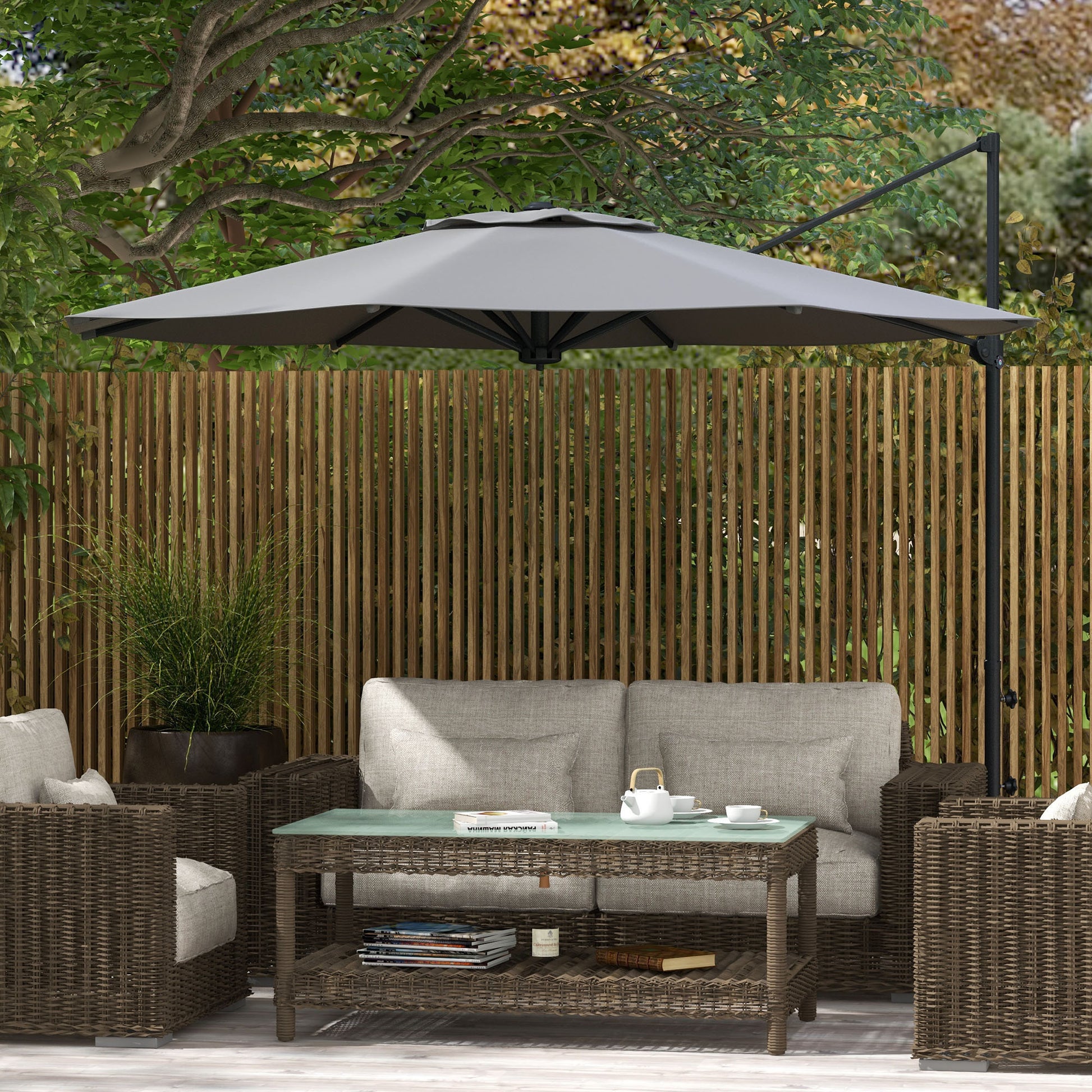 Cantilever Umbrella approx. Ø3 m Sun Umbrella with Crank, Tilting Market Umbrella, Rotating Garden Umbrella for Balcony, Terrace, Metal, Dark Grey