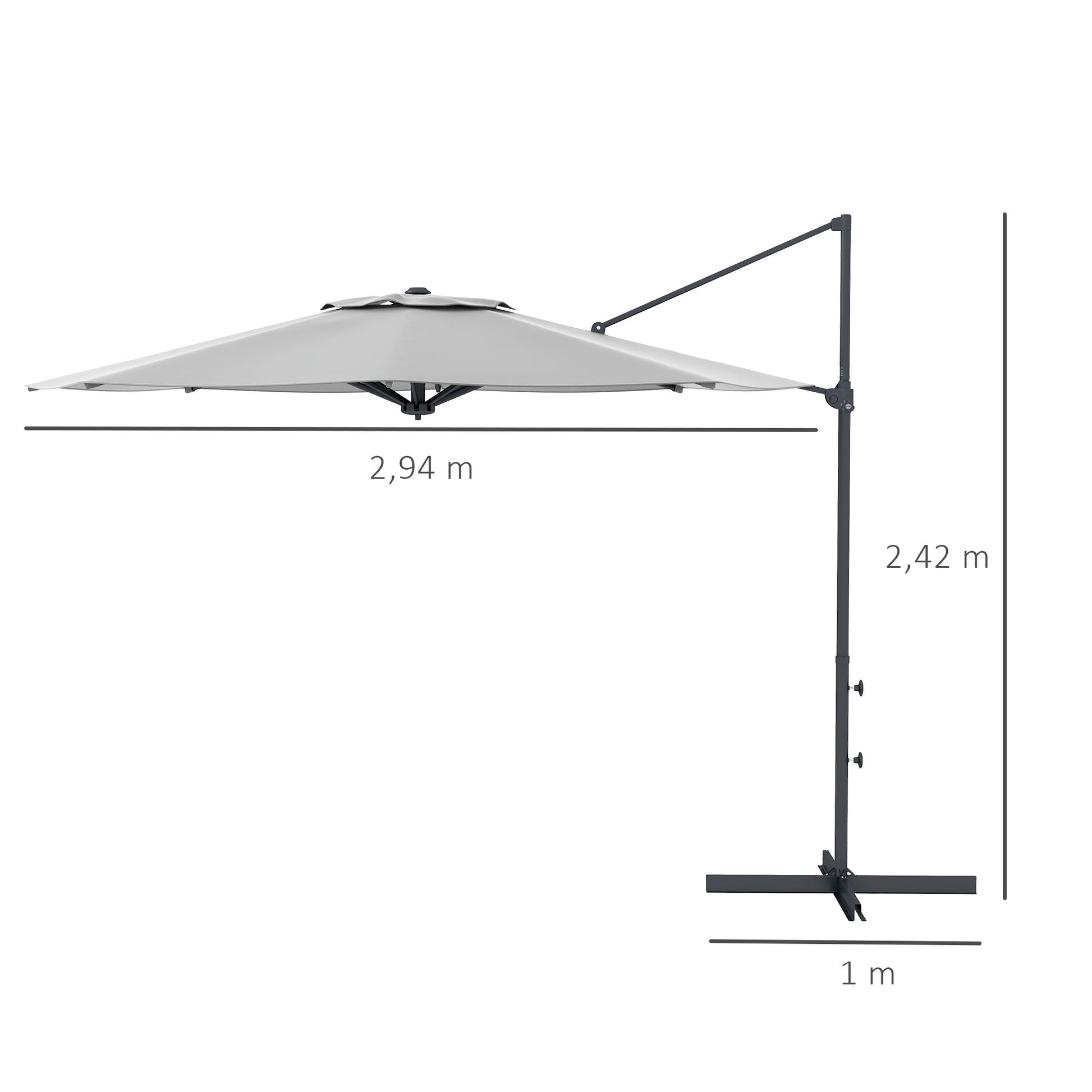 Cantilever Umbrella approx. Ø3 m Sun Umbrella with Crank, Tilting Market Umbrella, Rotating Garden Umbrella for Balcony, Terrace, Metal, Dark Grey