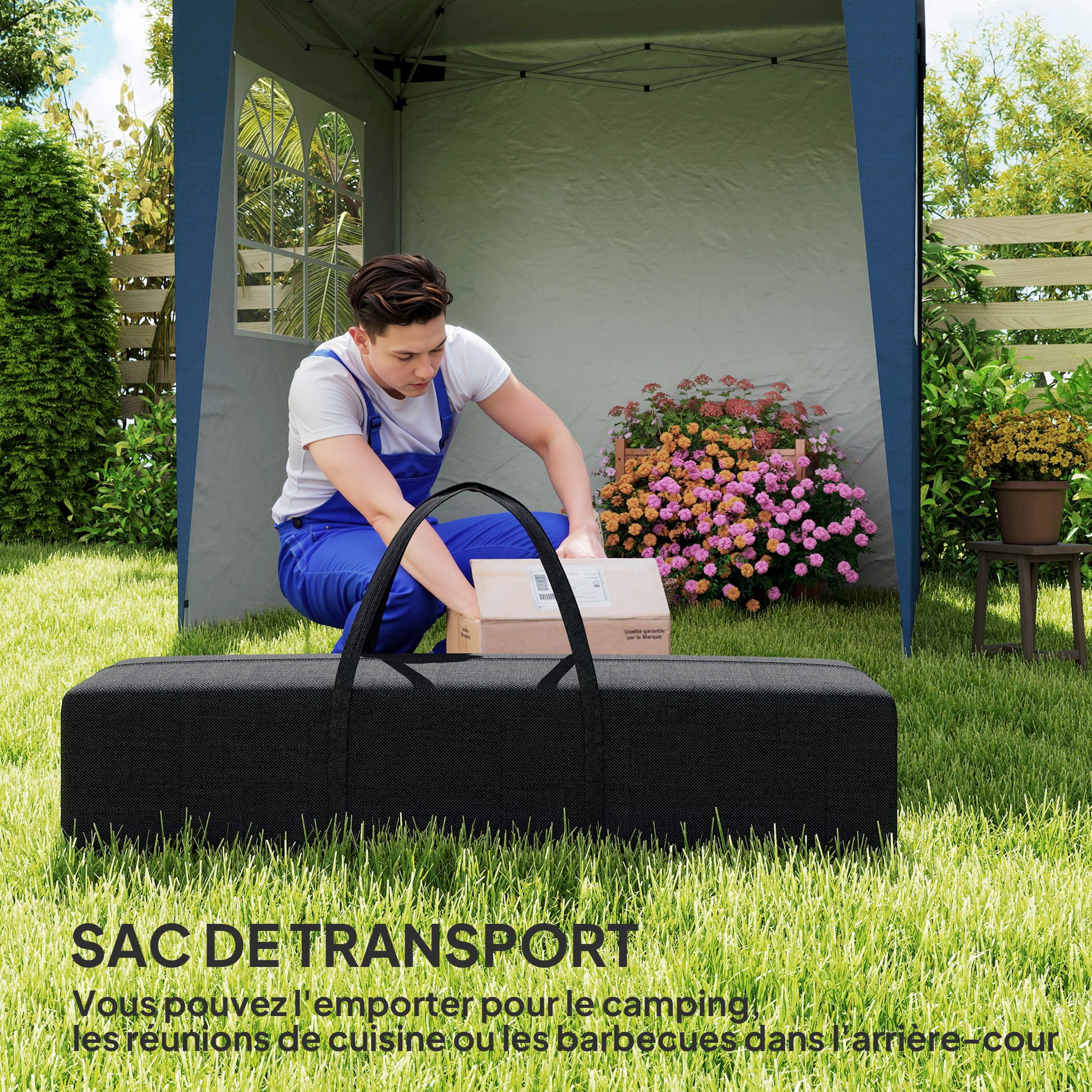 Folding Garden Gazebo Popup 2 x 2 m Adjustable Height Reception Tent 3 Levels Anti-UV 30+ 3 Side Walls with 4 Sandbags and 1 Carrying Bag Dark Blue Steel Oxford Fabric