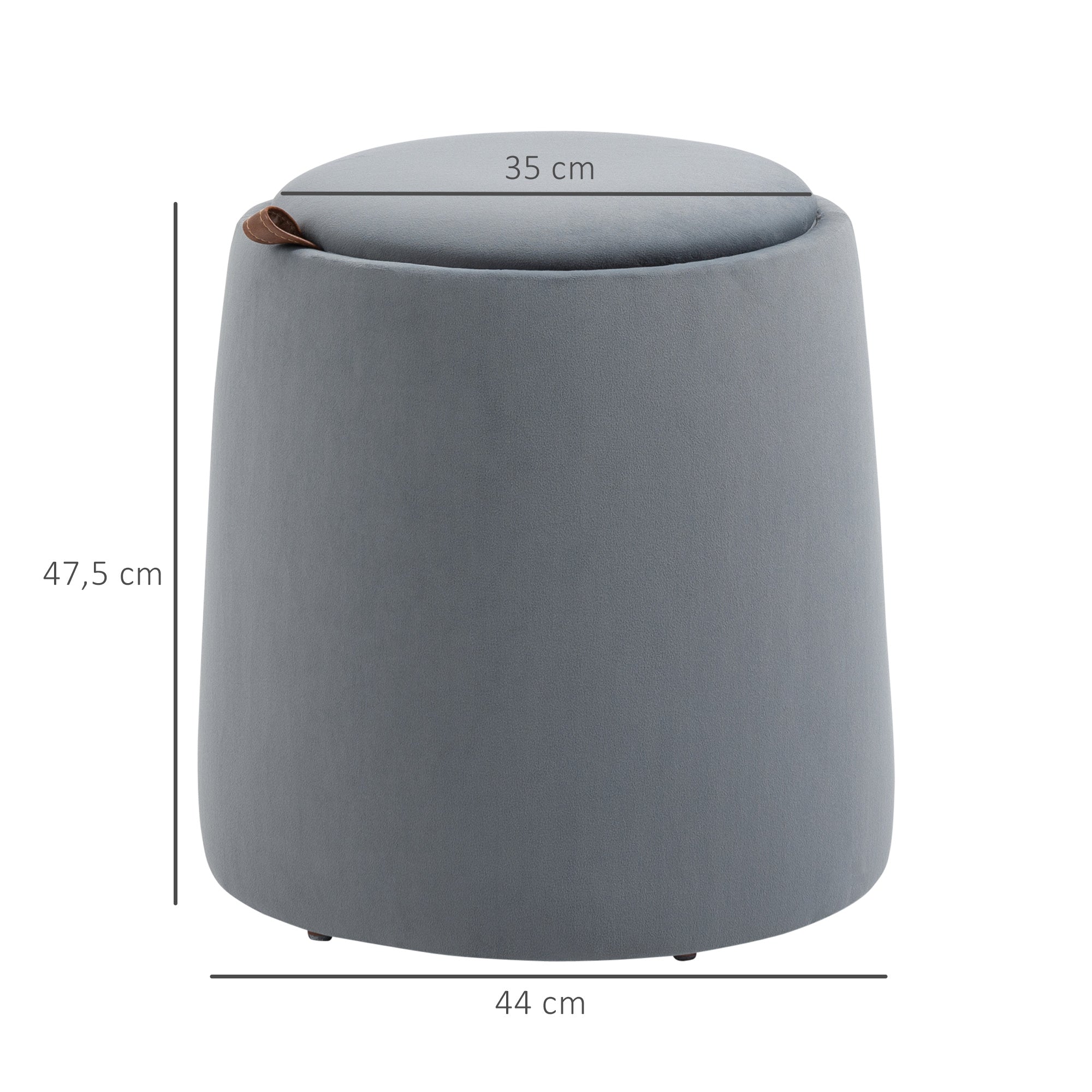 Seat Stool with Storage 2-in-1 Footstool with Lid, Round Ottoman Upholstered Stool with Velvet-Like Texture Side Table for Living Room Bedroom Ø44 x 47.5 cm Grey